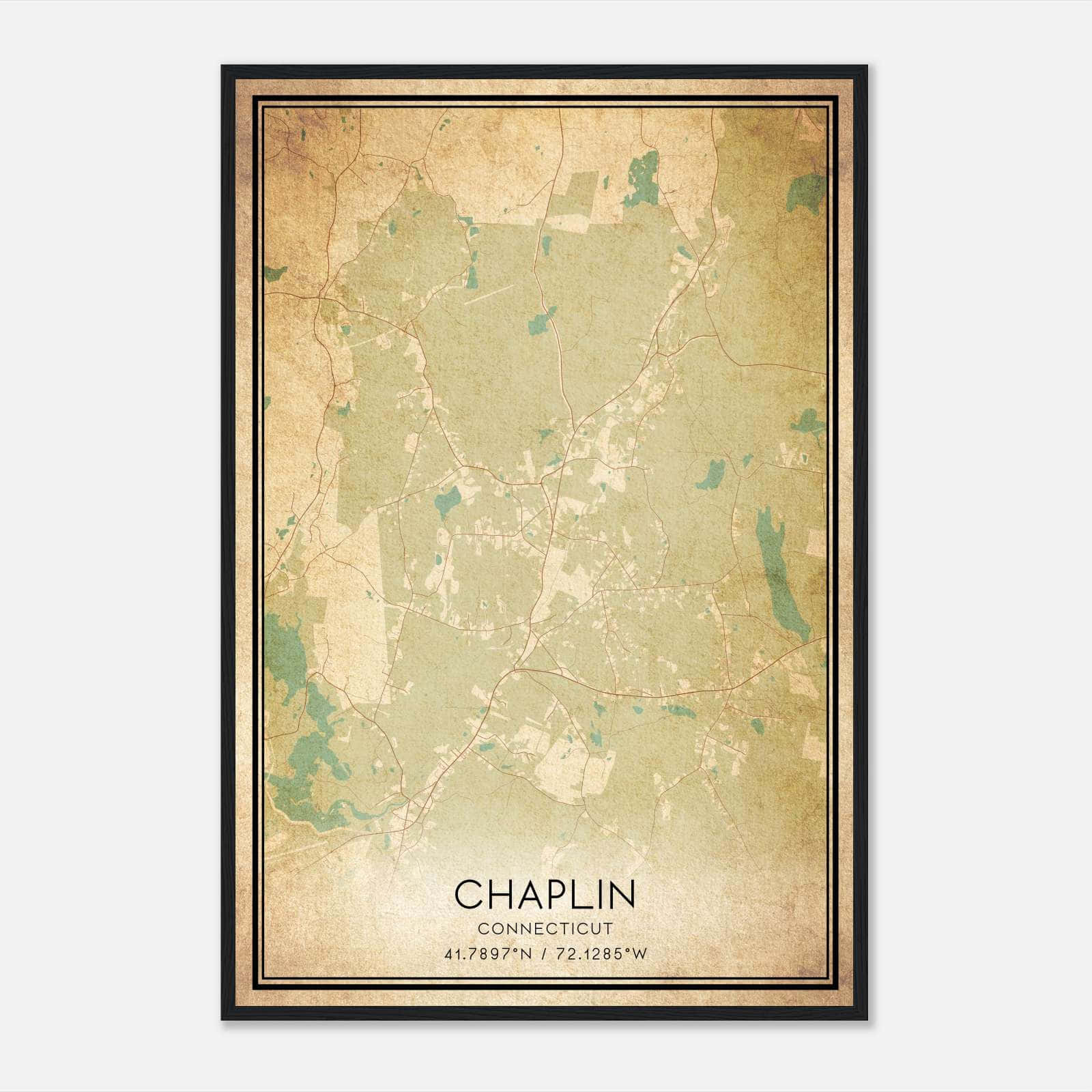 Vintage Chaplin Connecticut Map Poster, Chaplin CT City Road Wall Art Print Vintage Chaplin Connecticut Map Poster, Chaplin CT City Road Wall Art Print