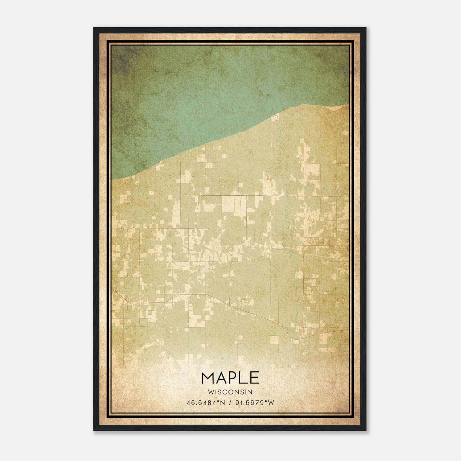 Vintage Maple Wisconsin Map Poster, Maple WI City Road Wall Art Print Vintage Maple Wisconsin Map Poster, Maple WI City Road Wall Art Print