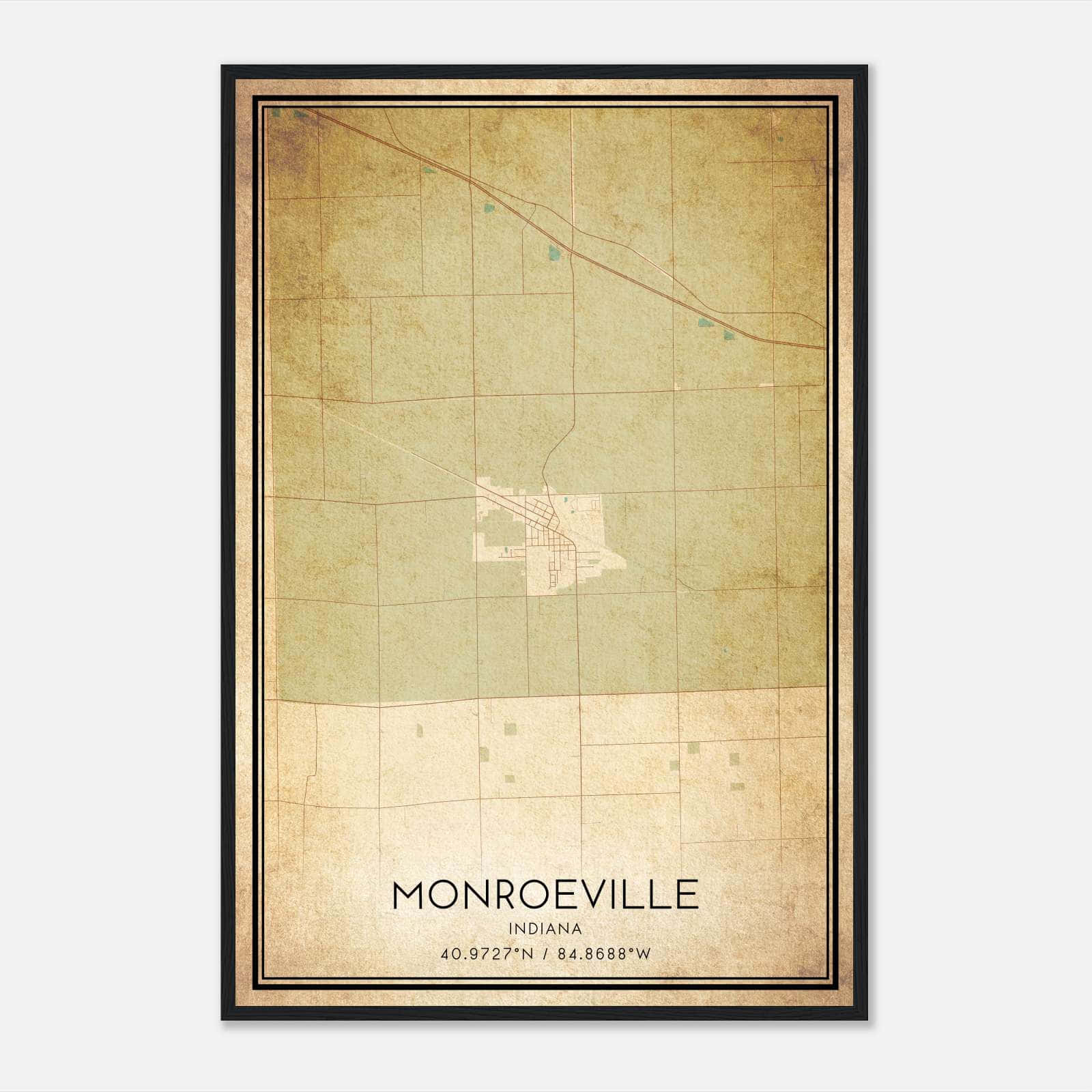 Vintage Monroeville Indiana Map Poster, Monroeville IN City Road Wall Art Print Vintage Monroeville Indiana Map Poster, Monroeville IN City Road Wall Art Print