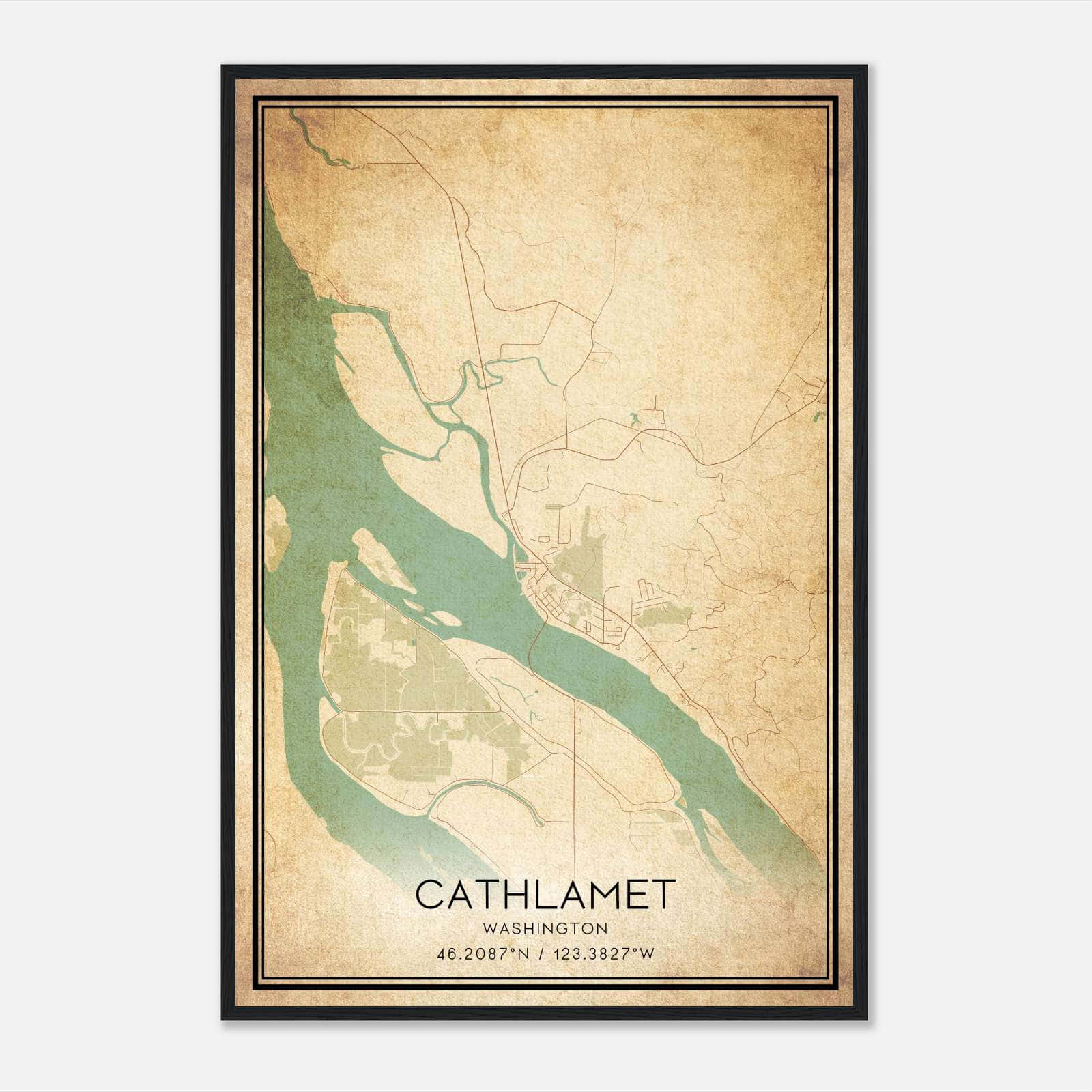 Vintage Cathlamet Washington Map Poster, Cathlamet WA City Road Wall Art Print Vintage Cathlamet Washington Map Poster, Cathlamet WA City Road Wall Art Print