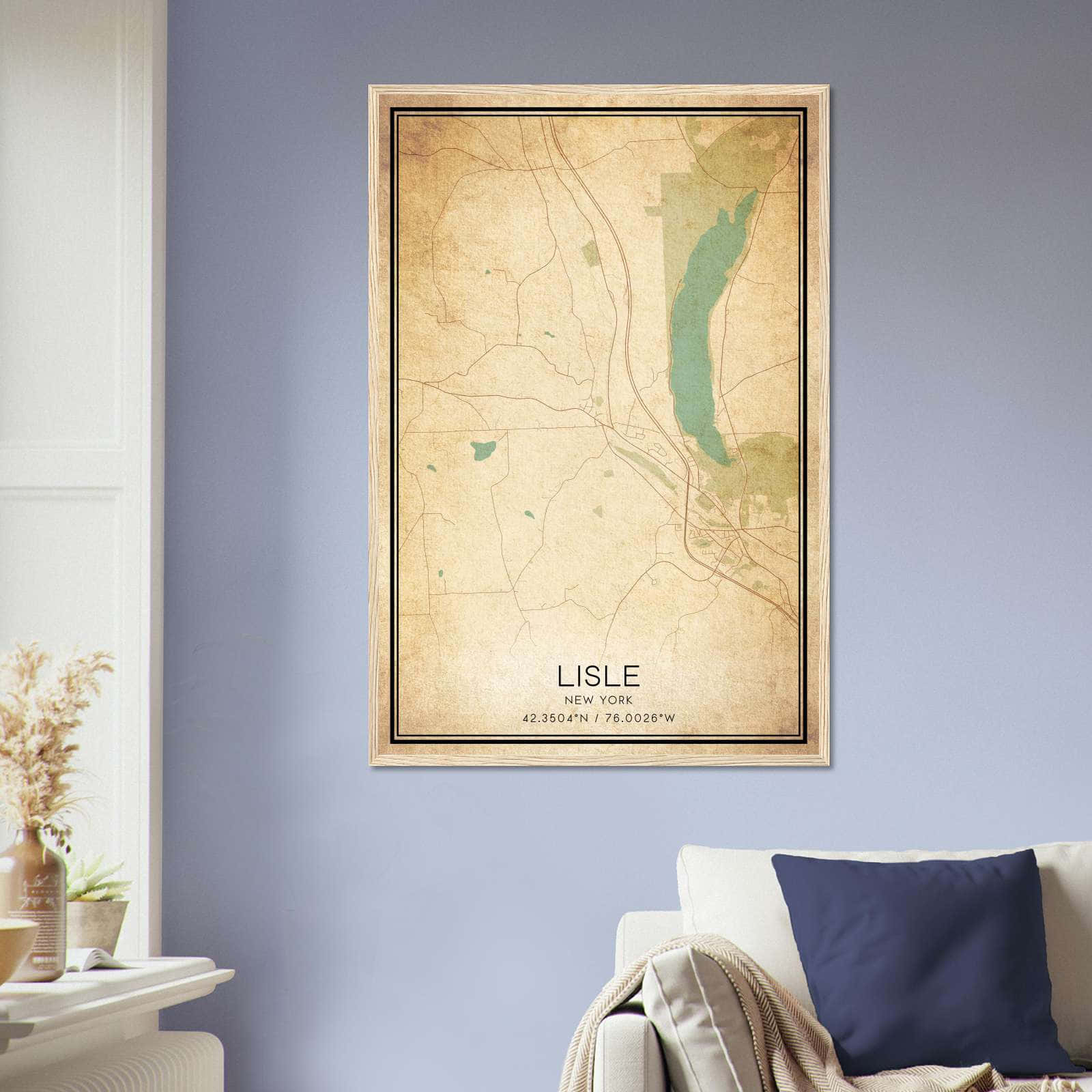Vintage Lisle New York Map Poster, Lisle NY City Road Wall Art Print