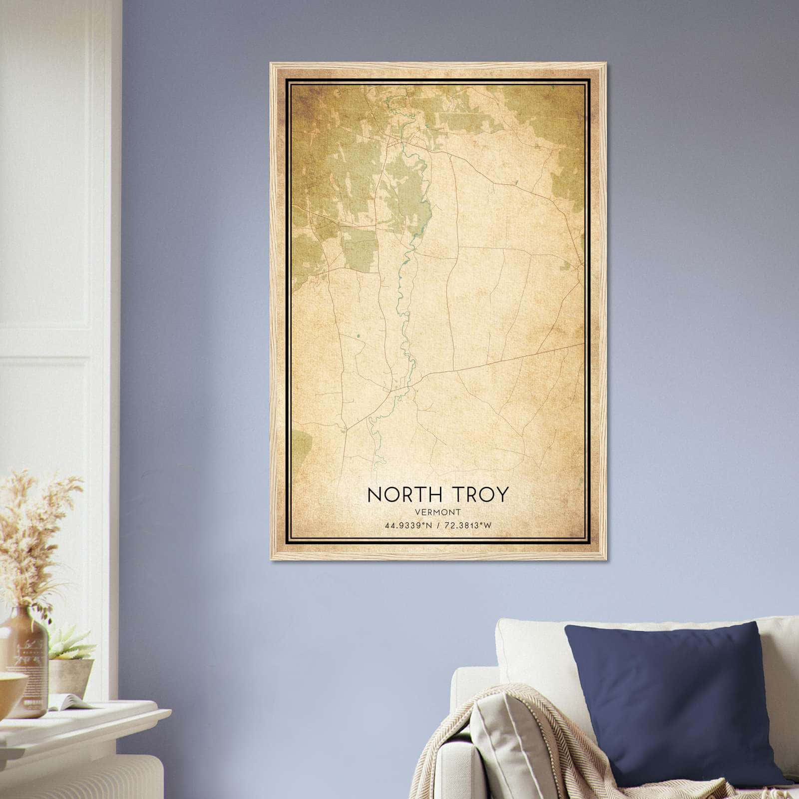 Vintage North Troy Vermont Map Poster, North Troy VT City Road Wall Art Print