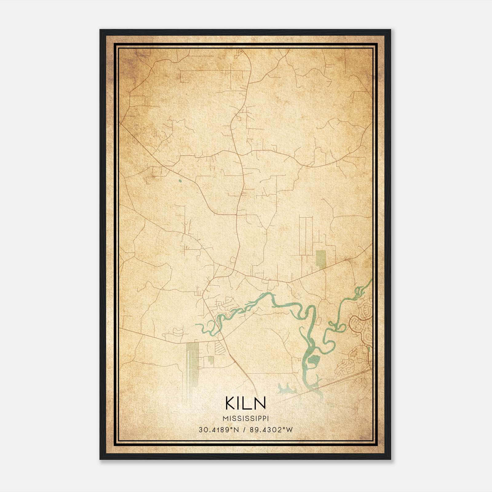 Vintage Kiln Mississippi Map Poster, Kiln MS City Road Wall Art Print Vintage Kiln Mississippi Map Poster, Kiln MS City Road Wall Art Print