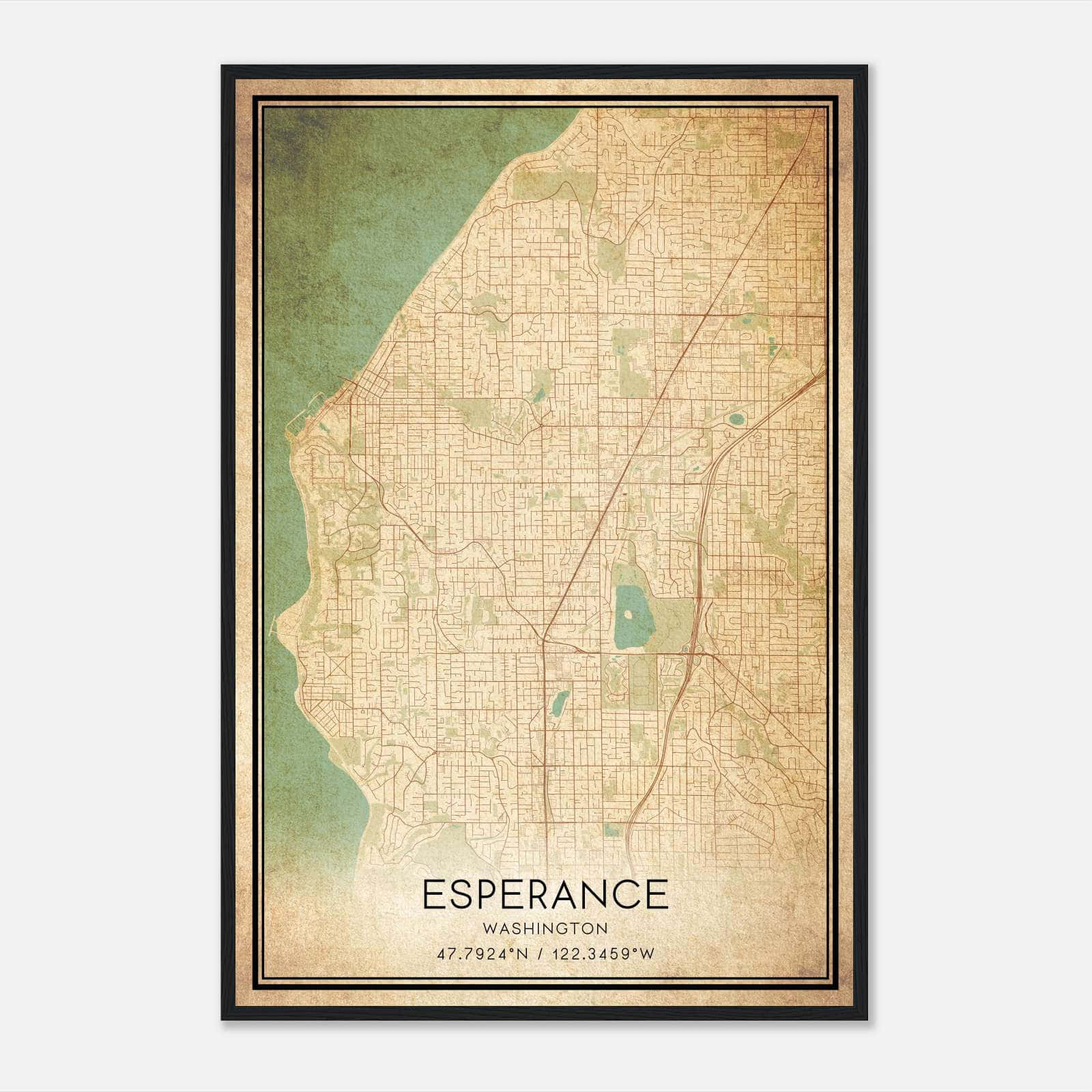 Vintage Esperance Washington Map Poster, Esperance WA City Road Wall Art Print Vintage Esperance Washington Map Poster, Esperance WA City Road Wall Art Print