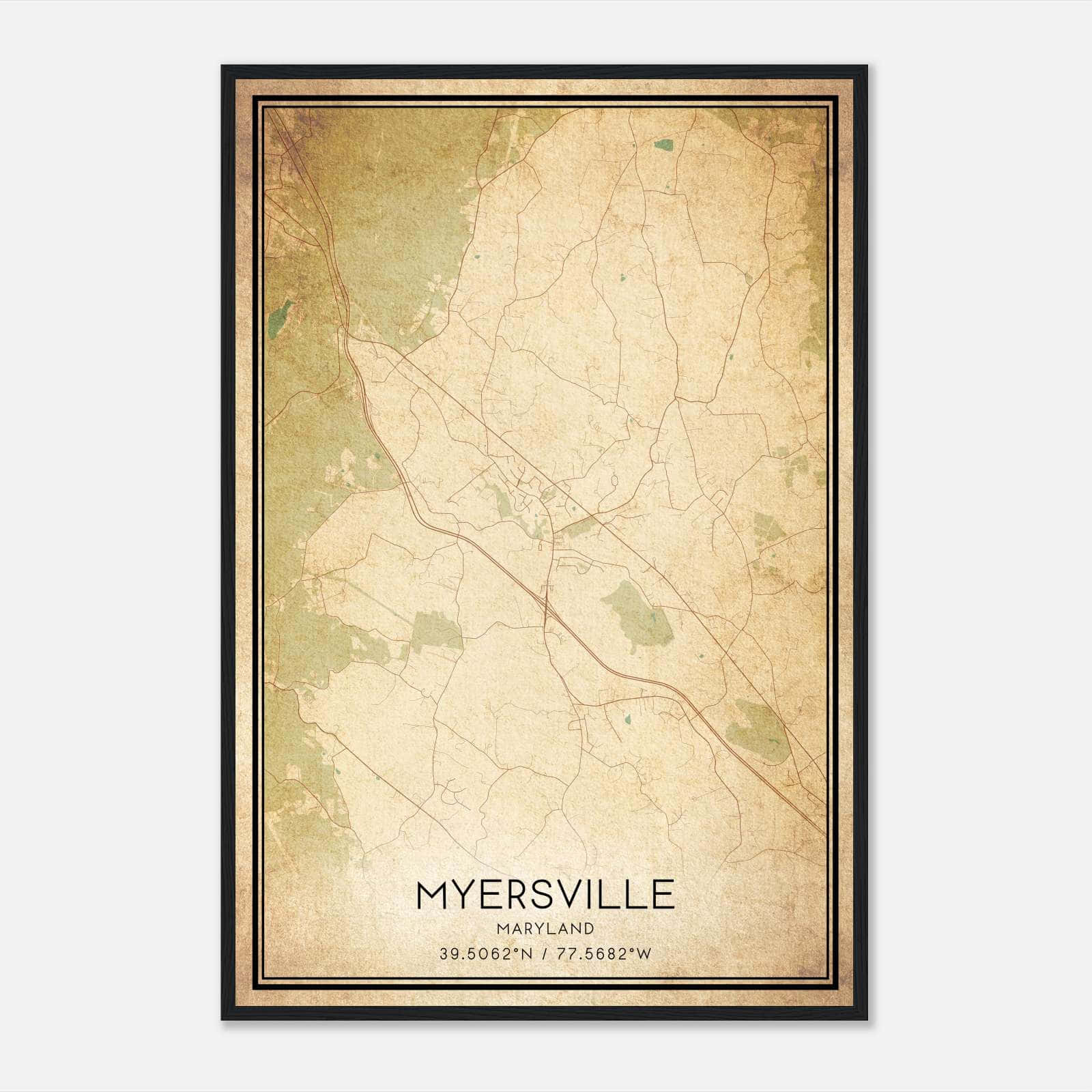 Vintage Myersville Maryland Map Poster, Myersville MD City Road Wall Art Print Vintage Myersville Maryland Map Poster, Myersville MD City Road Wall Art Print