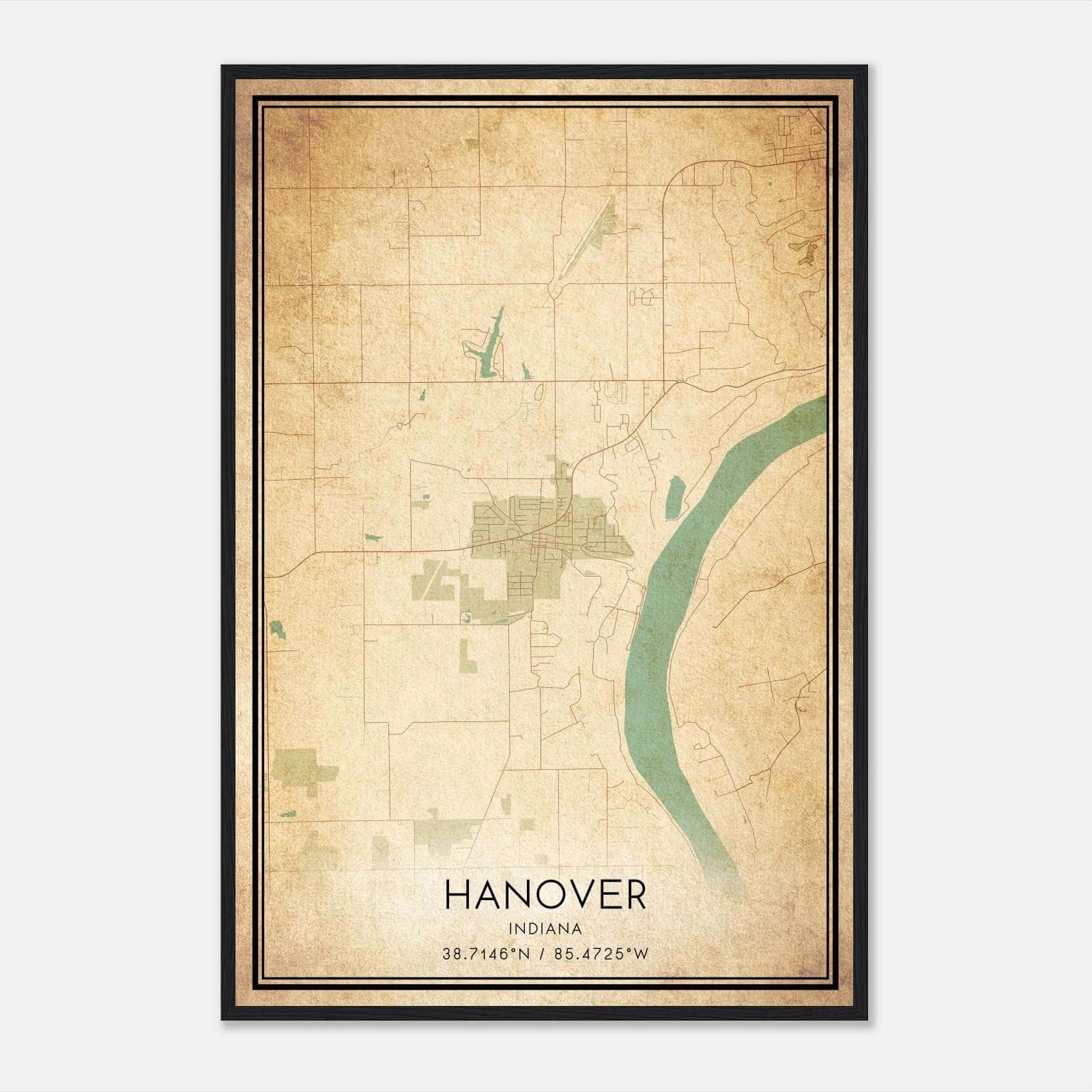 Vintage Hanover Indiana Map Poster, Hanover IN City Road Wall Art Print Vintage Hanover Indiana Map Poster, Hanover IN City Road Wall Art Print