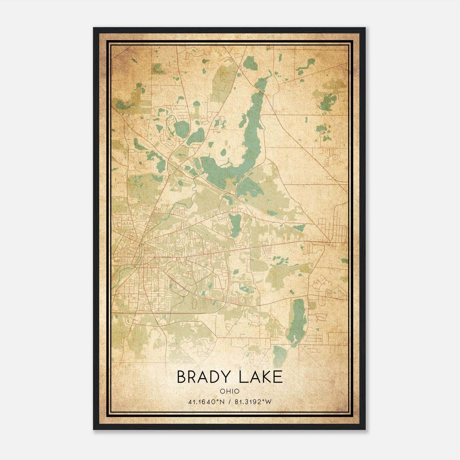 Vintage Brady Lake Ohio Map Poster, Brady Lake OH City Road Wall Art Print Vintage Brady Lake Ohio Map Poster, Brady Lake OH City Road Wall Art Print