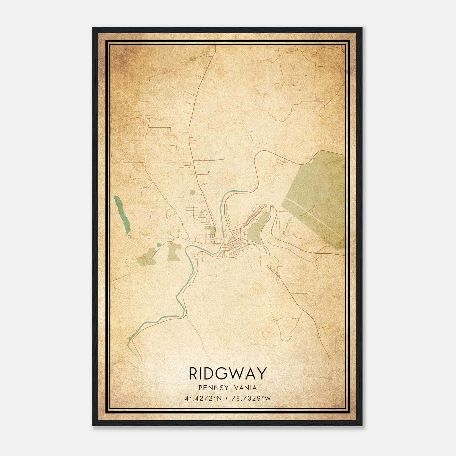Vintage Ridgway Pennsylvania Map Poster, Ridgway PA City Road Wall Art Print Vintage Ridgway Pennsylvania Map Poster, Ridgway PA City Road Wall Art Print