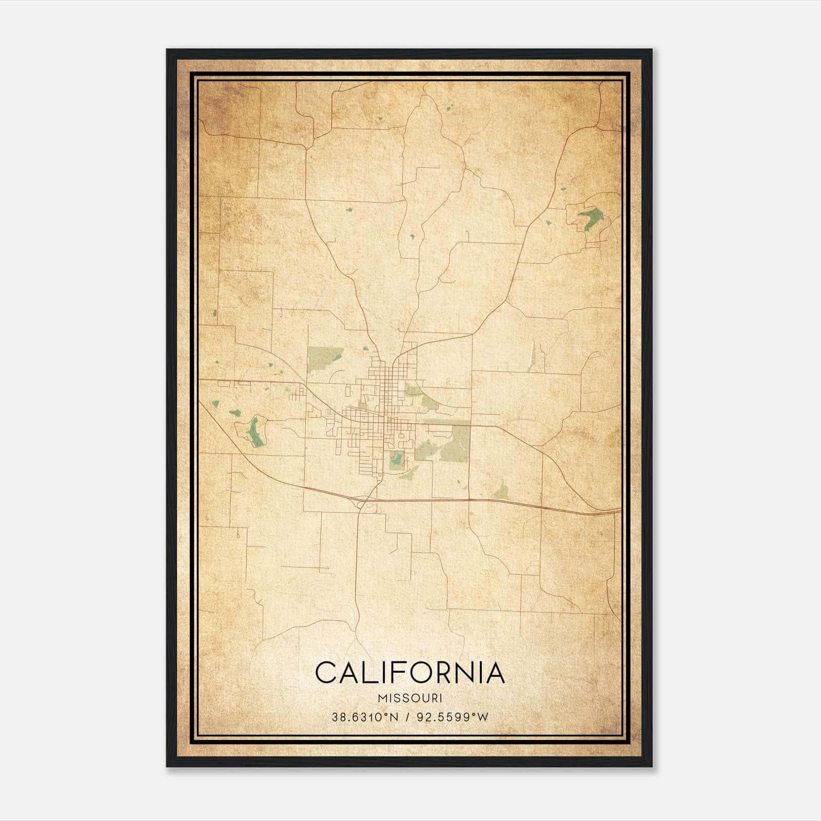 Vintage California Missouri Map Poster, California MO City Road Wall Art Print Vintage California Missouri Map Poster, California MO City Road Wall Art Print