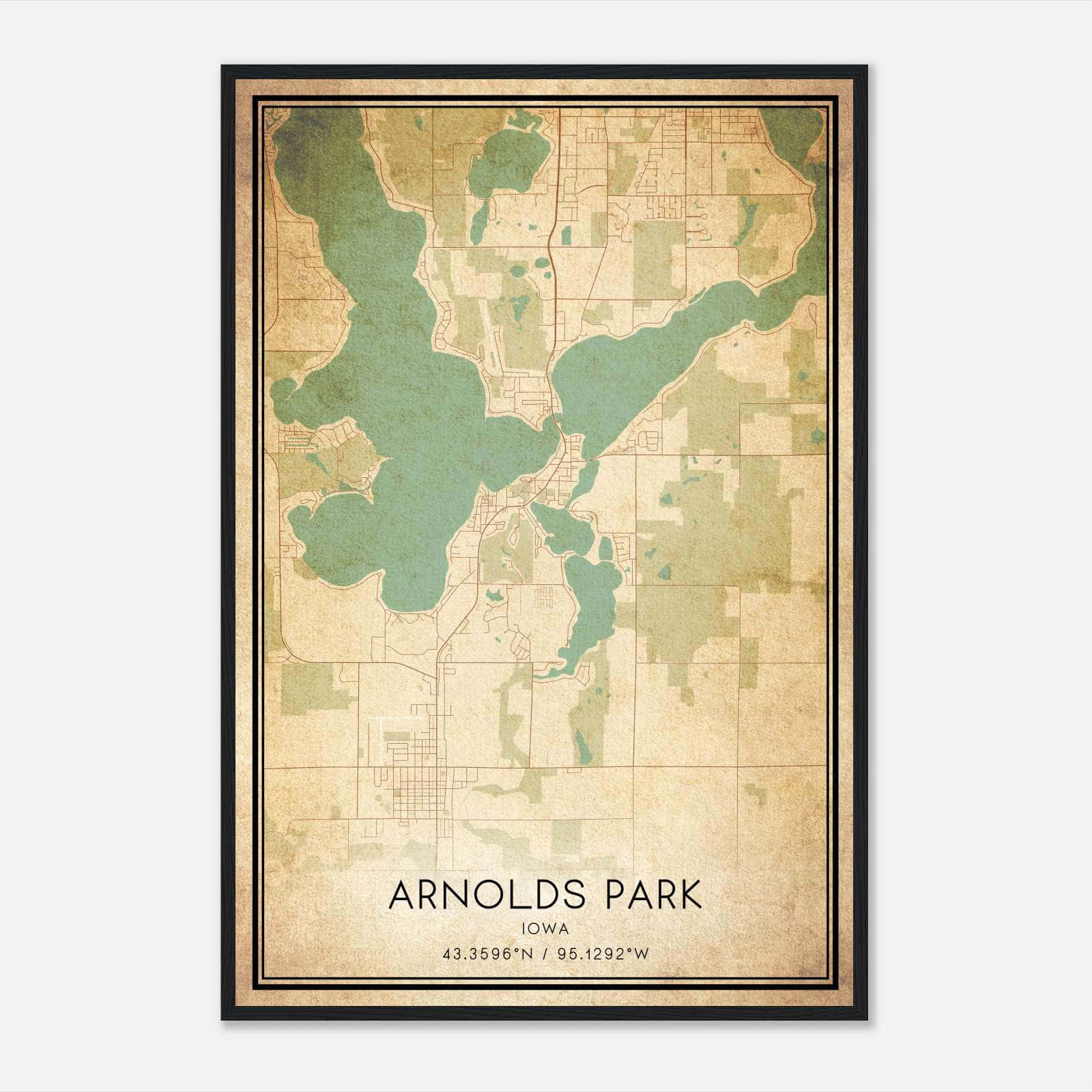 Vintage Arnolds Park Iowa Map Poster, Arnolds Park IA City Road Wall Art Print Vintage Arnolds Park Iowa Map Poster, Arnolds Park IA City Road Wall Art Print