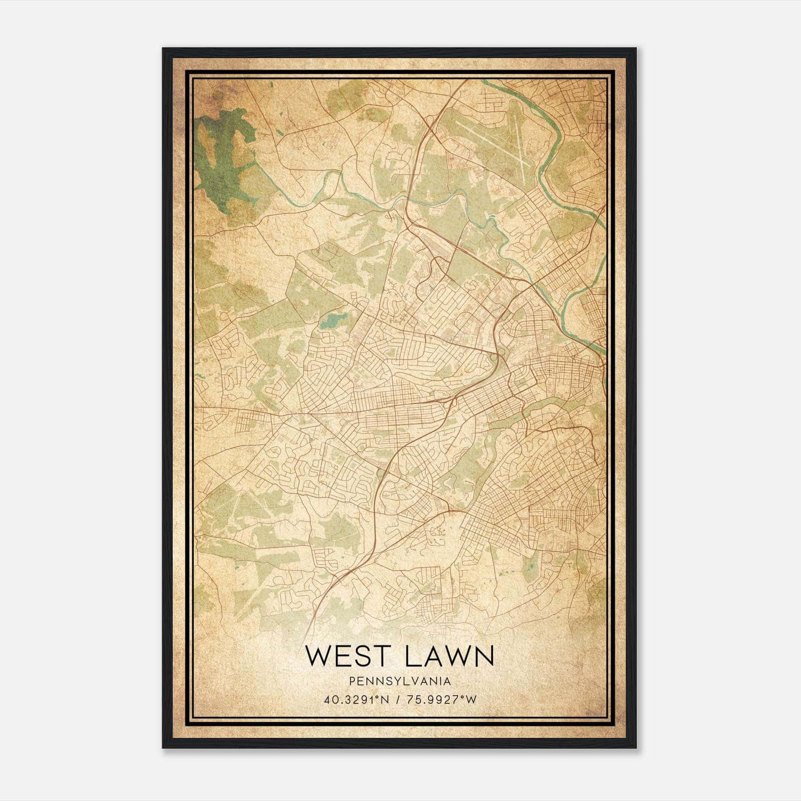 Vintage West Lawn Pennsylvania Map Poster, West Lawn PA City Road Wall Art Print Vintage West Lawn Pennsylvania Map Poster, West Lawn PA City Road Wall Art Print