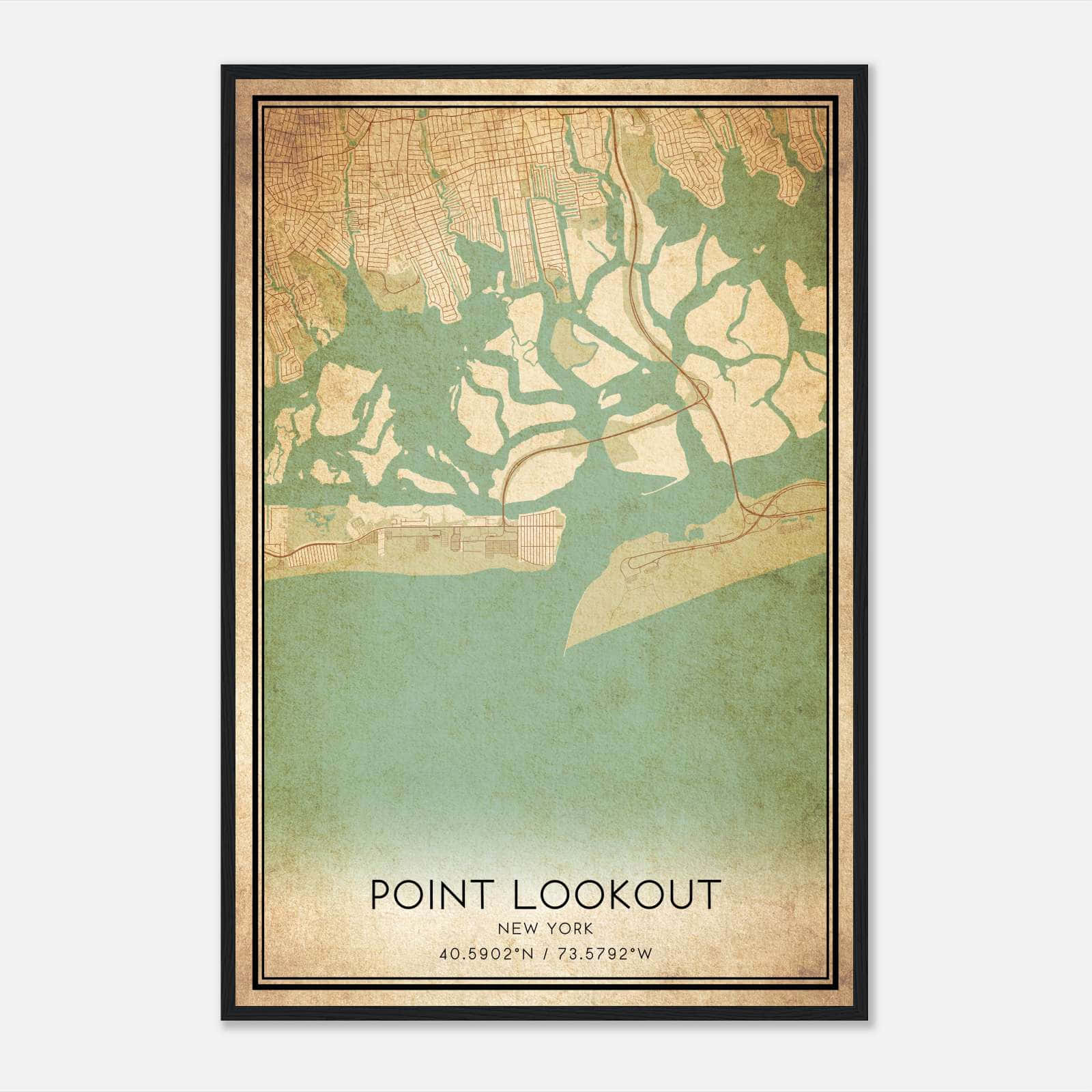 Vintage Point Lookout New York Map Poster, Point Lookout NY City Road ...