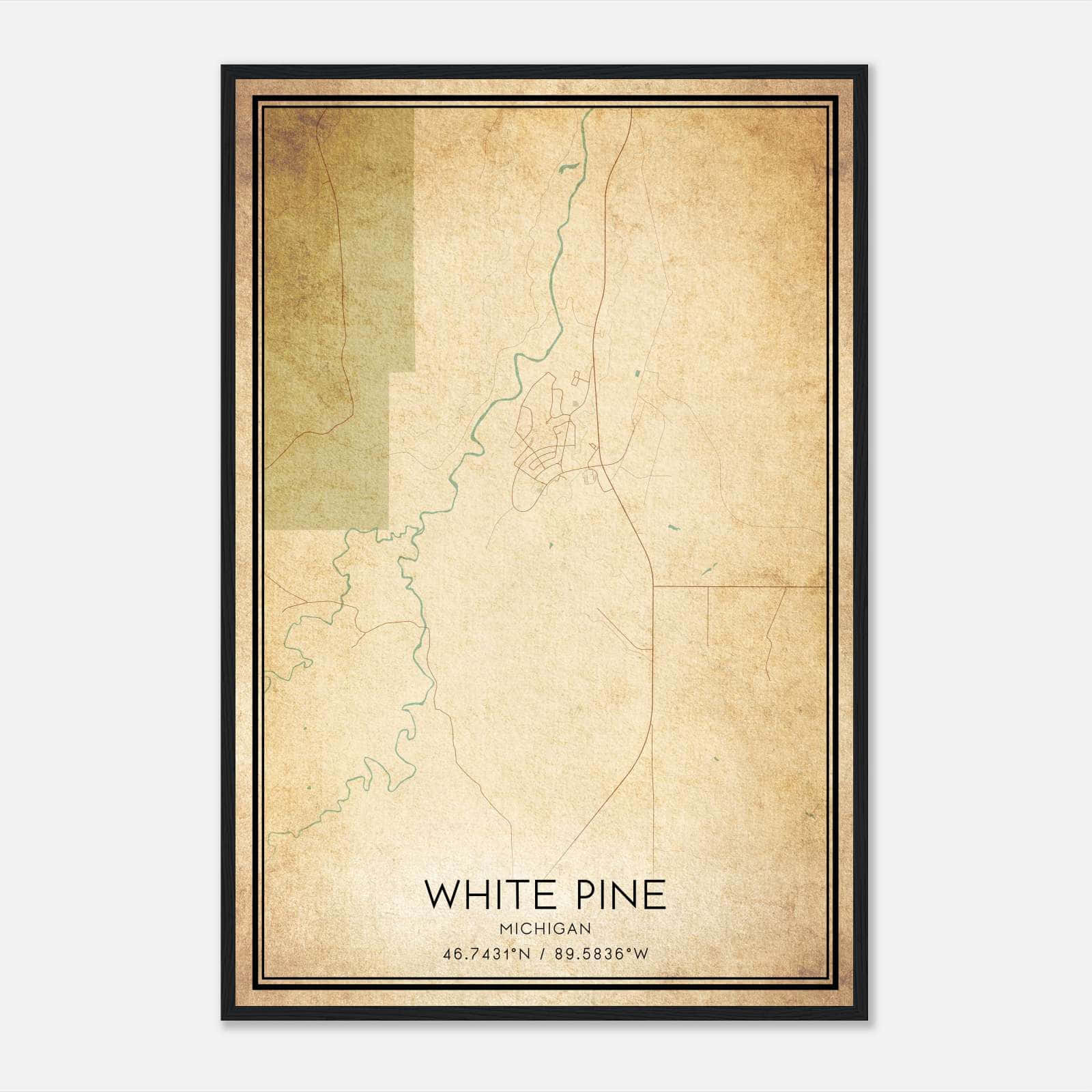 Vintage White Pine Michigan Map Poster, White Pine MI City Road Wall Art Print Vintage White Pine Michigan Map Poster, White Pine MI City Road Wall Art Print