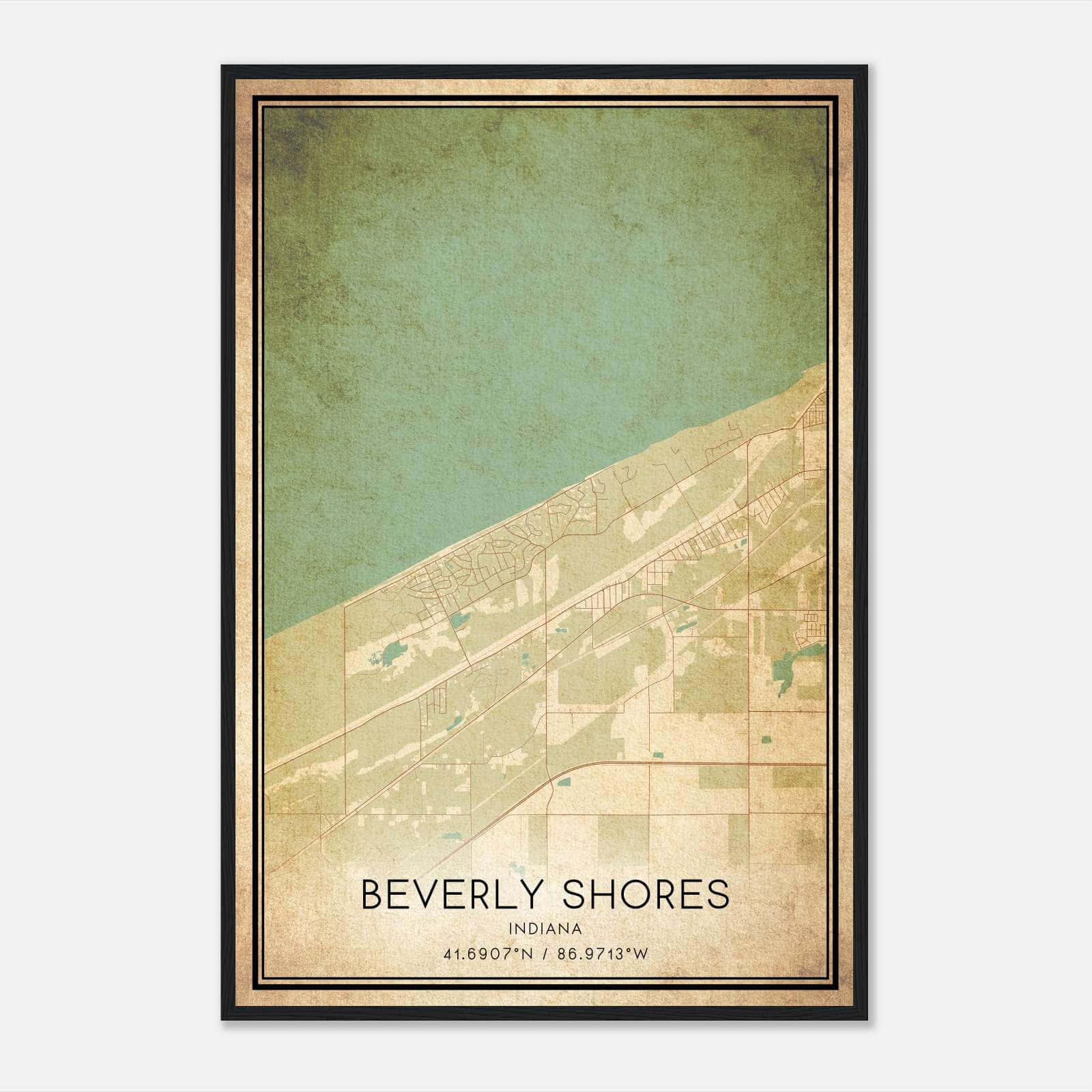 Vintage Beverly Shores Indiana Map Poster, Beverly Shores IN City Road Wall Art Print Vintage Beverly Shores Indiana Map Poster, Beverly Shores IN City Road Wall Art Print