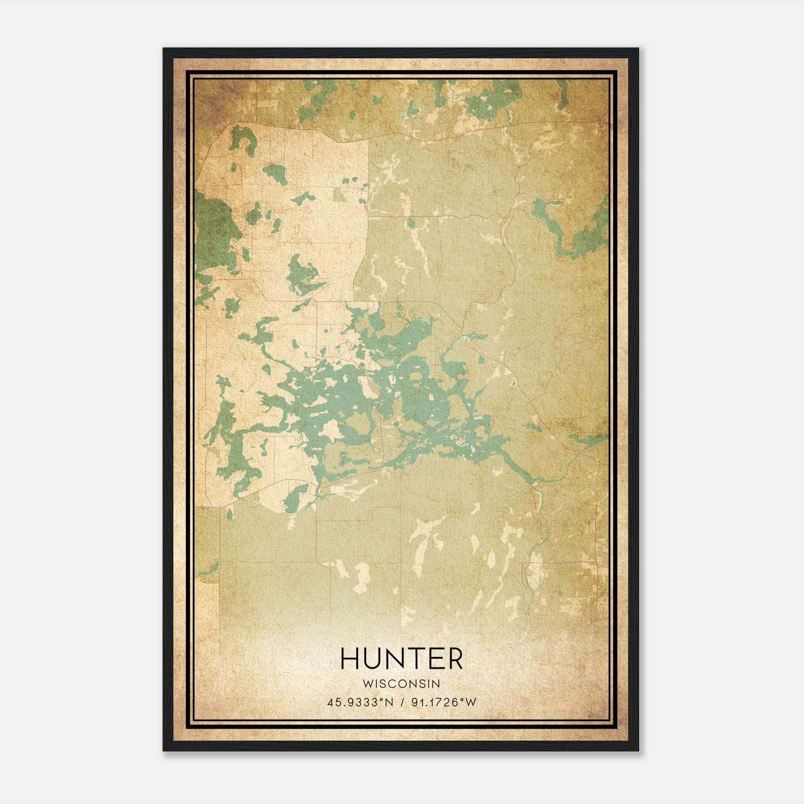 Vintage Hunter Wisconsin Map Poster, Hunter WI City Road Wall Art Print Vintage Hunter Wisconsin Map Poster, Hunter WI City Road Wall Art Print
