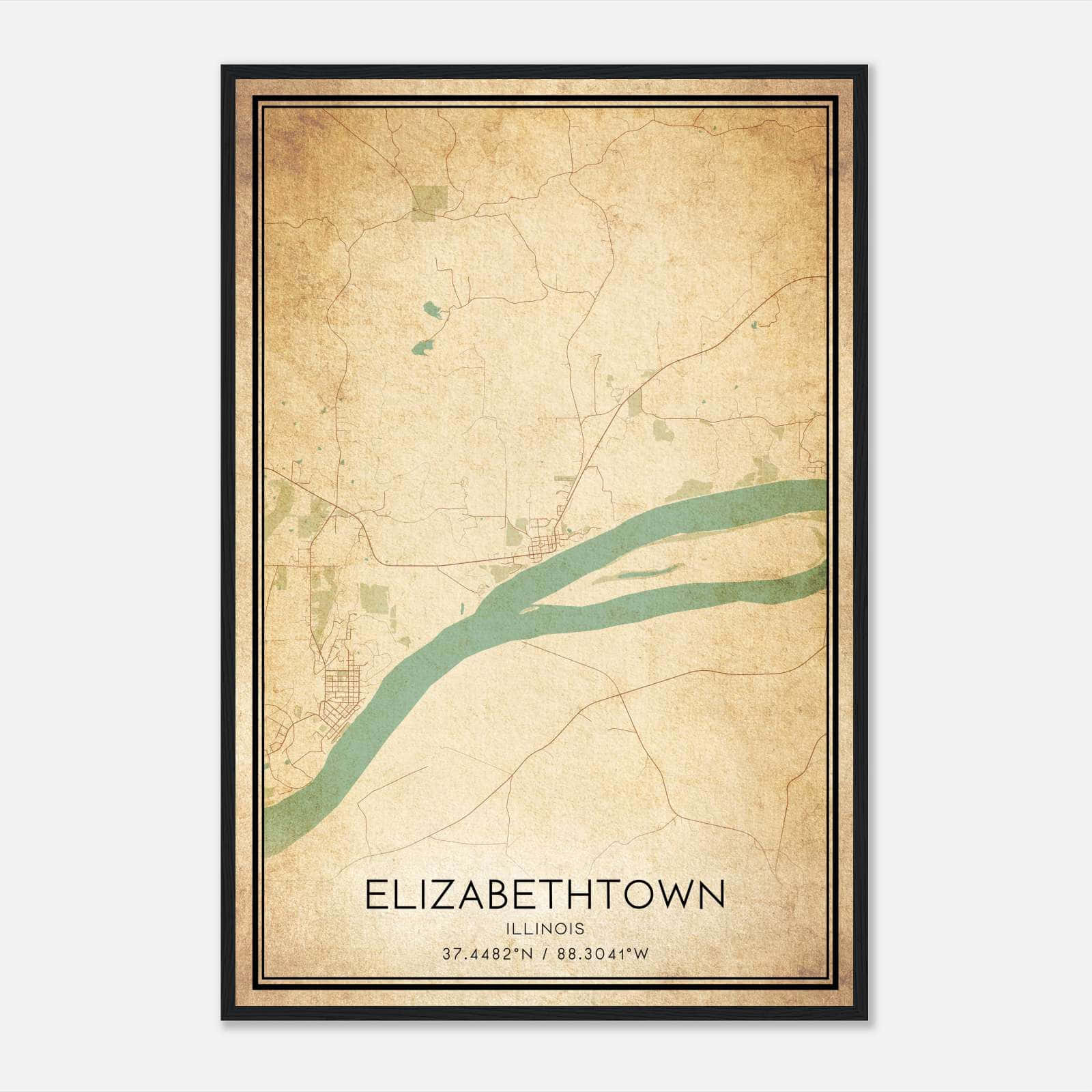 Vintage Elizabethtown Illinois Map Poster, Elizabethtown IL City Road Wall Art Print Vintage Elizabethtown Illinois Map Poster, Elizabethtown IL City Road Wall Art Print