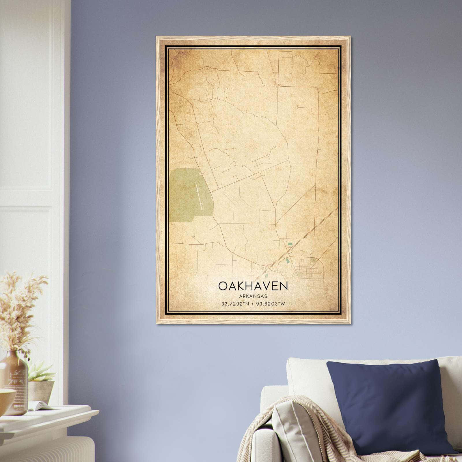 Vintage Oakhaven Arkansas Map Poster, Oakhaven AR City Road Wall Art Print