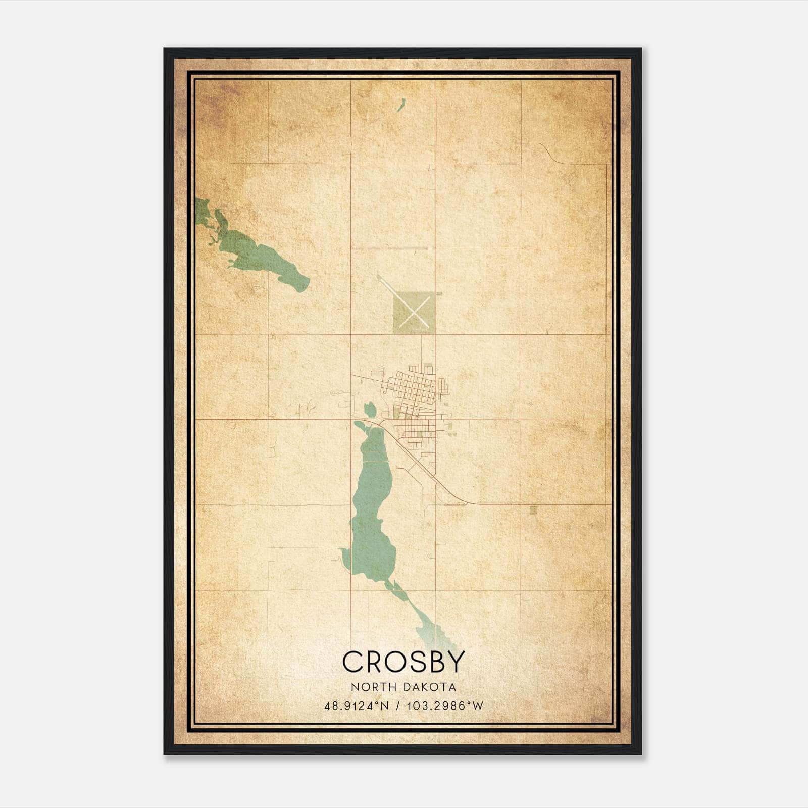 Vintage Crosby North Dakota Map Poster, Crosby ND City Road Wall Art Print Vintage Crosby North Dakota Map Poster, Crosby ND City Road Wall Art Print