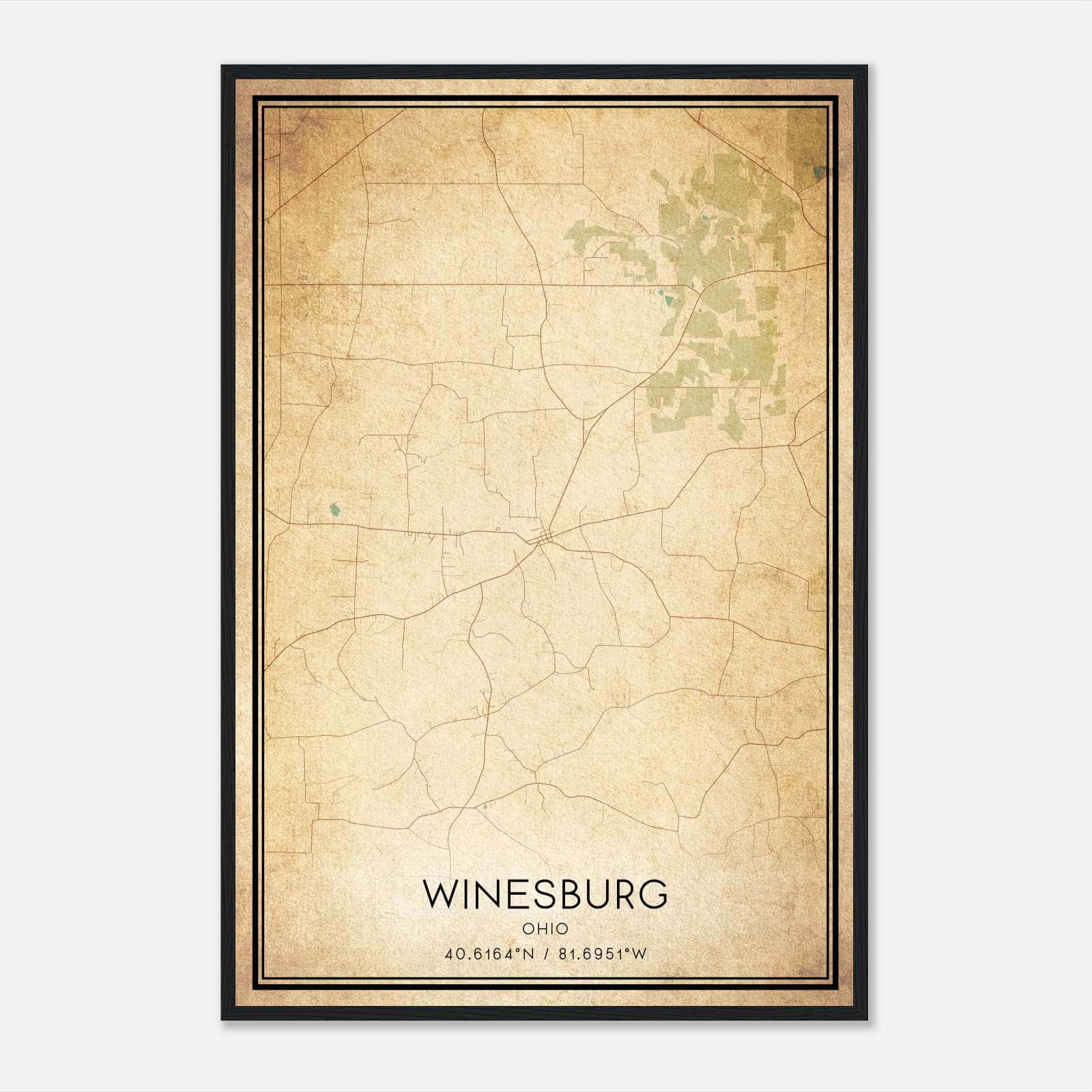 Vintage Winesburg Ohio Map Poster, Winesburg OH City Road Wall Art Print Vintage Winesburg Ohio Map Poster, Winesburg OH City Road Wall Art Print