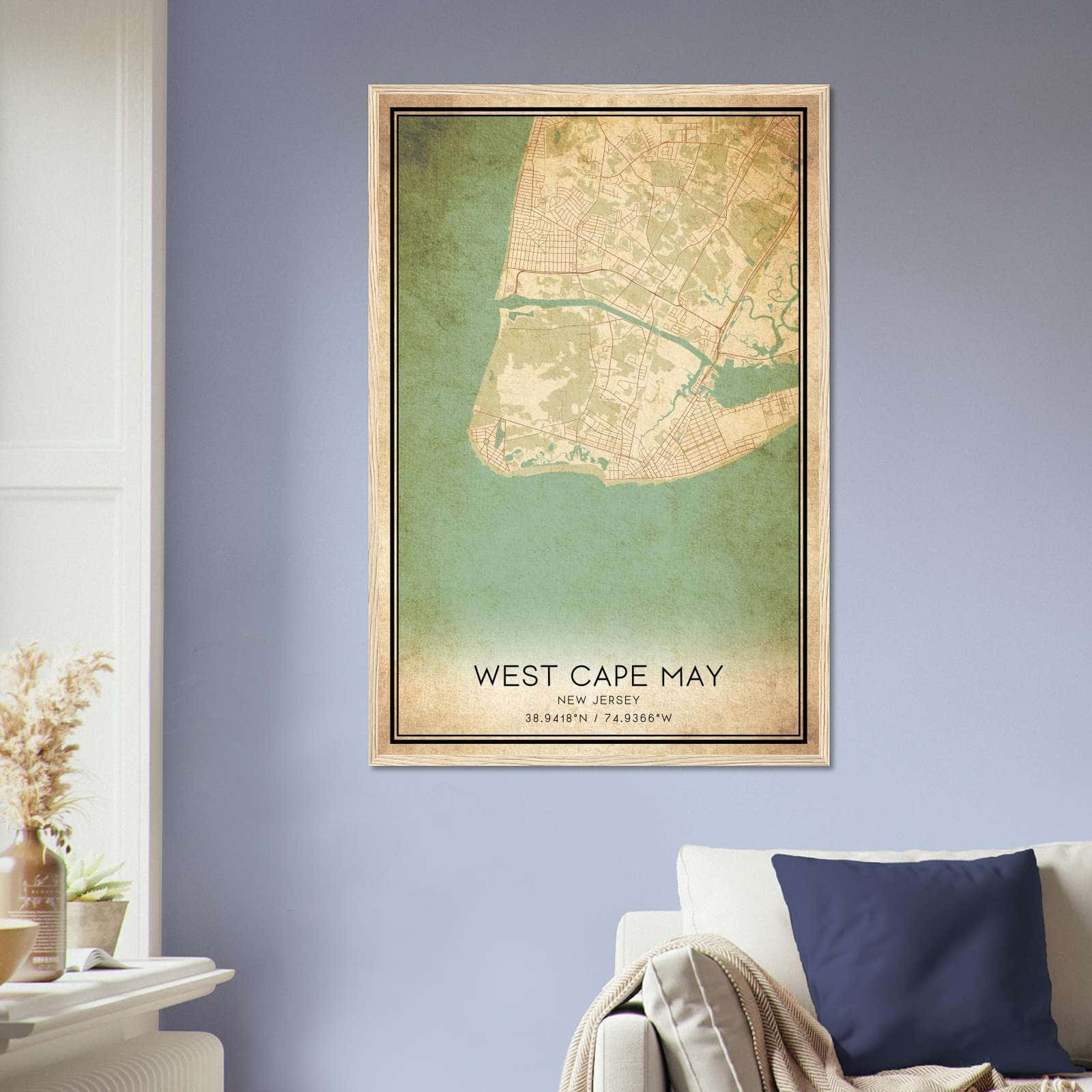 Vintage West Cape May New Jersey Map Poster, West Cape May NJ City Road Wall Art Print