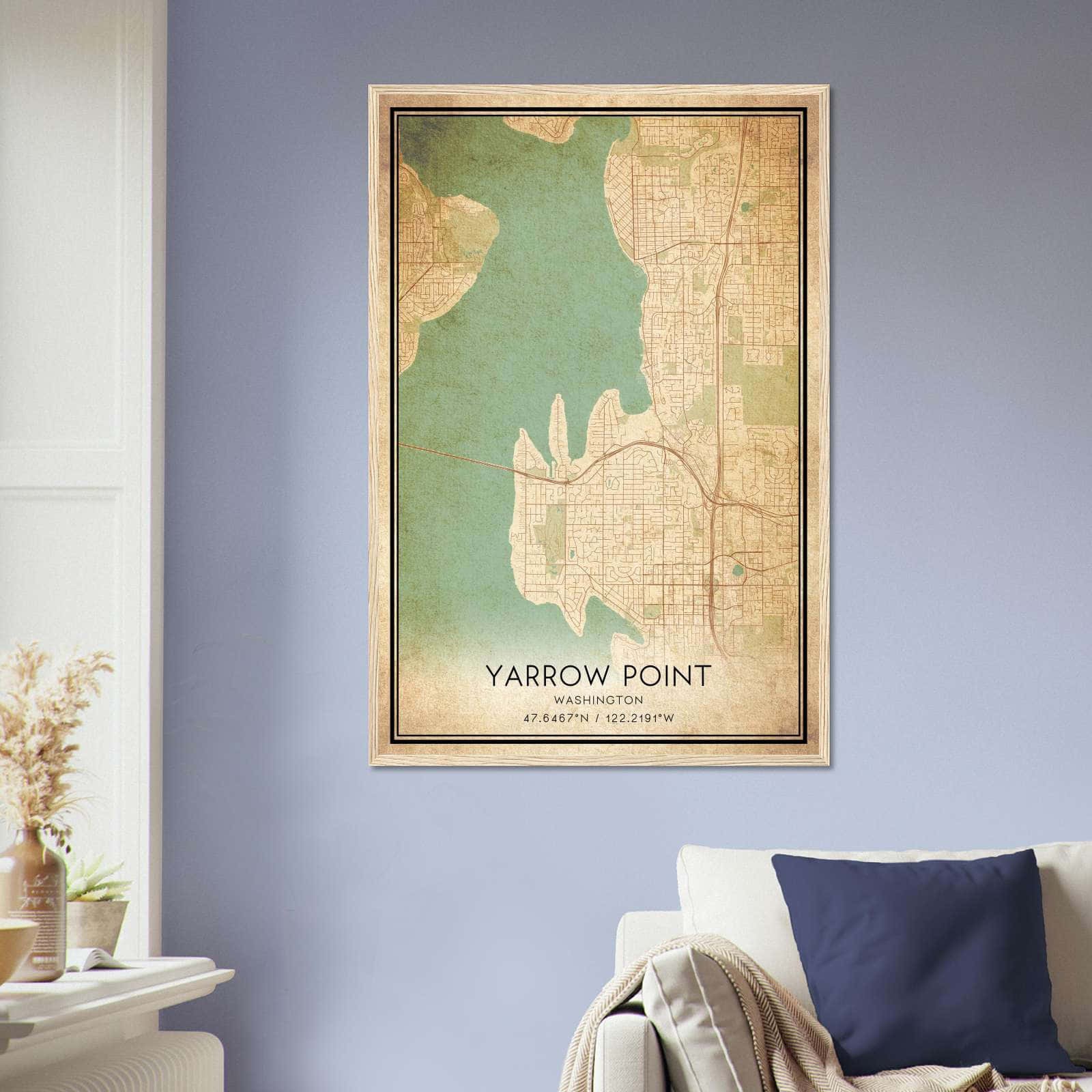 Vintage Yarrow Point Washington Map Poster, Yarrow Point WA City Road Wall Art Print