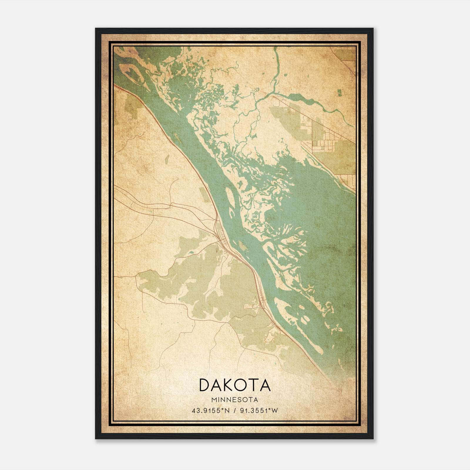 Vintage Dakota Minnesota Map Poster, Dakota MN City Road Wall Art Print Vintage Dakota Minnesota Map Poster, Dakota MN City Road Wall Art Print
