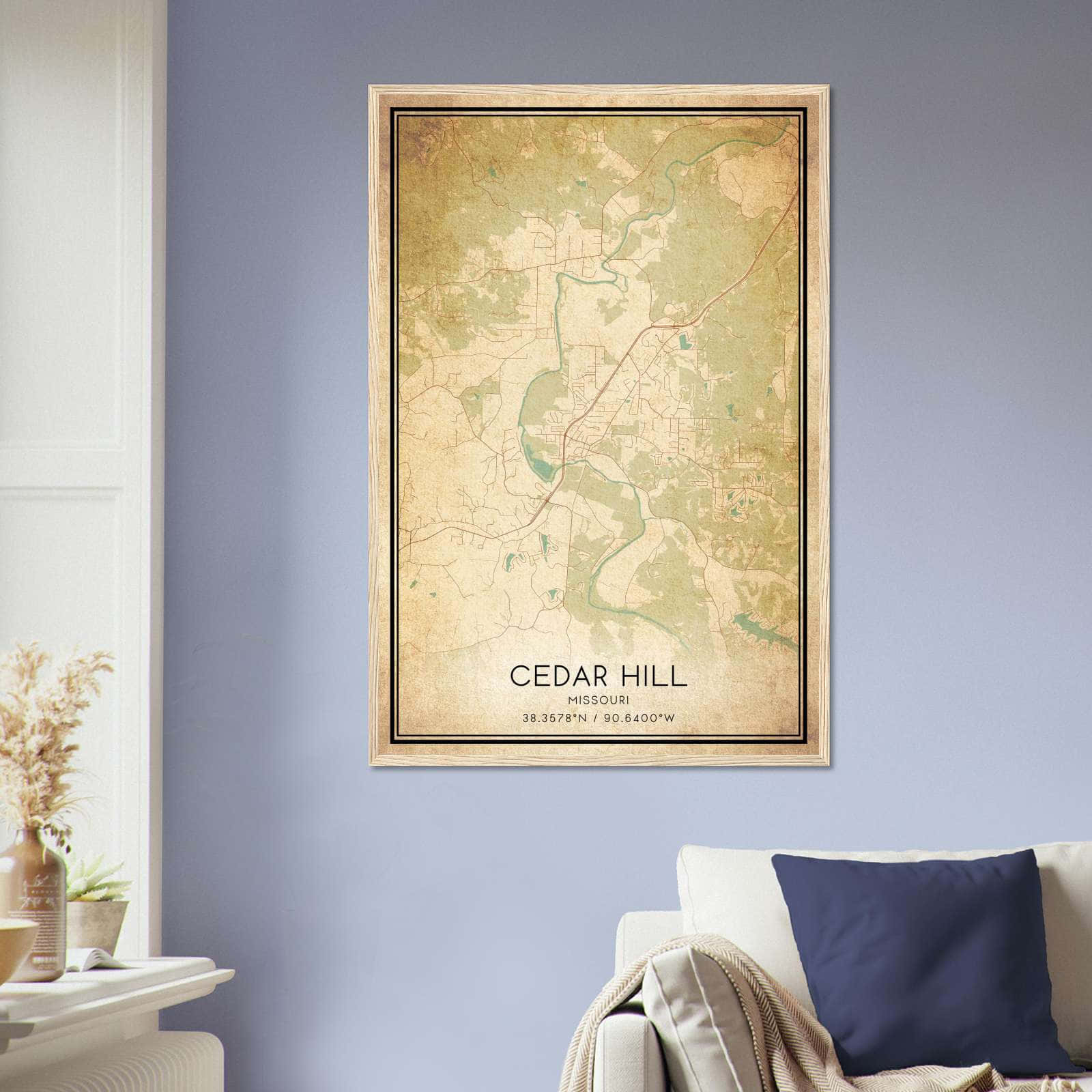 Vintage Cedar Hill Missouri Map Poster, Cedar Hill MO City Road Wall Art Print