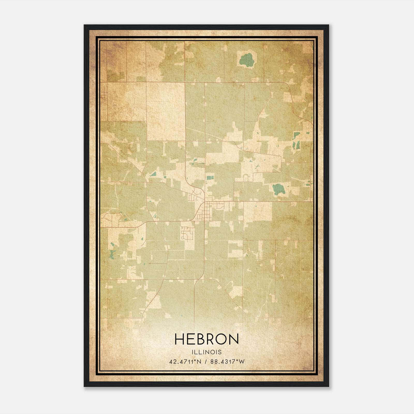 Vintage Hebron Illinois Map Poster, Hebron IL City Road Wall Art Print Vintage Hebron Illinois Map Poster, Hebron IL City Road Wall Art Print