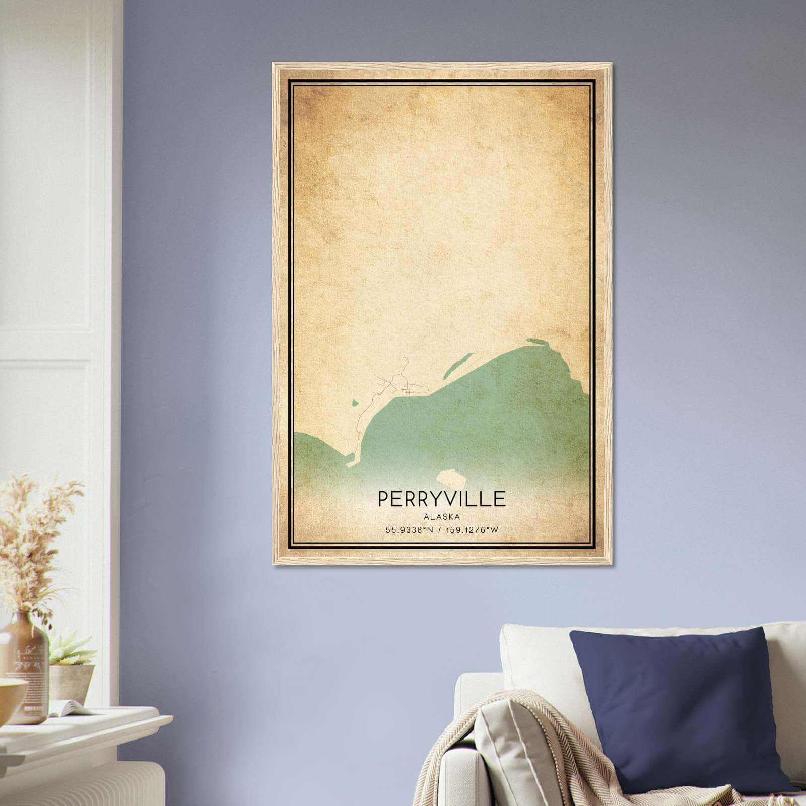 Vintage Perryville Alaska Map Poster, Perryville AK City Road Wall Art Print