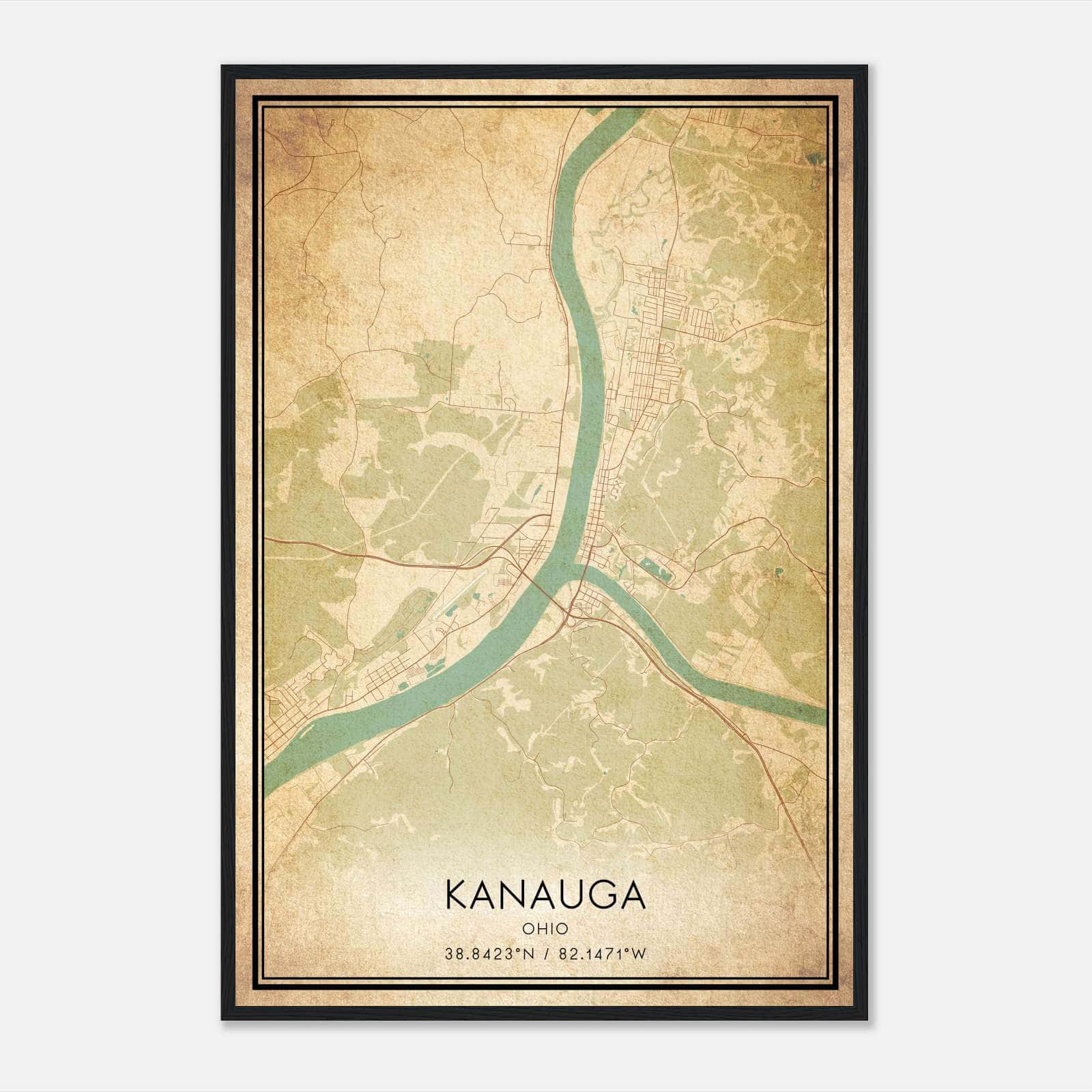 Vintage Kanauga Ohio Map Poster, Kanauga OH City Road Wall Art Print Vintage Kanauga Ohio Map Poster, Kanauga OH City Road Wall Art Print