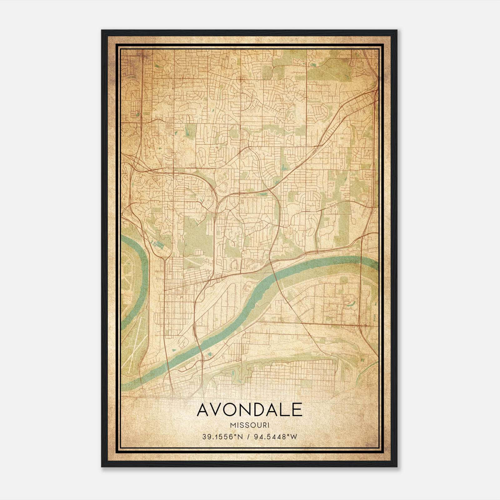 Vintage Avondale Missouri Map Poster, Avondale MO City Road Wall Art Print Vintage Avondale Missouri Map Poster, Avondale MO City Road Wall Art Print