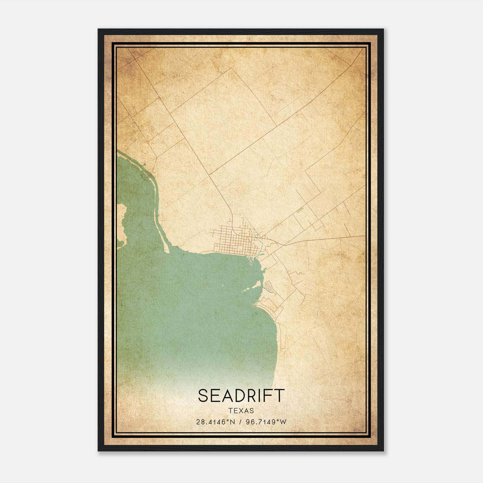 Vintage Seadrift Texas Map Poster, Seadrift TX City Road Wall Art Print Vintage Seadrift Texas Map Poster, Seadrift TX City Road Wall Art Print