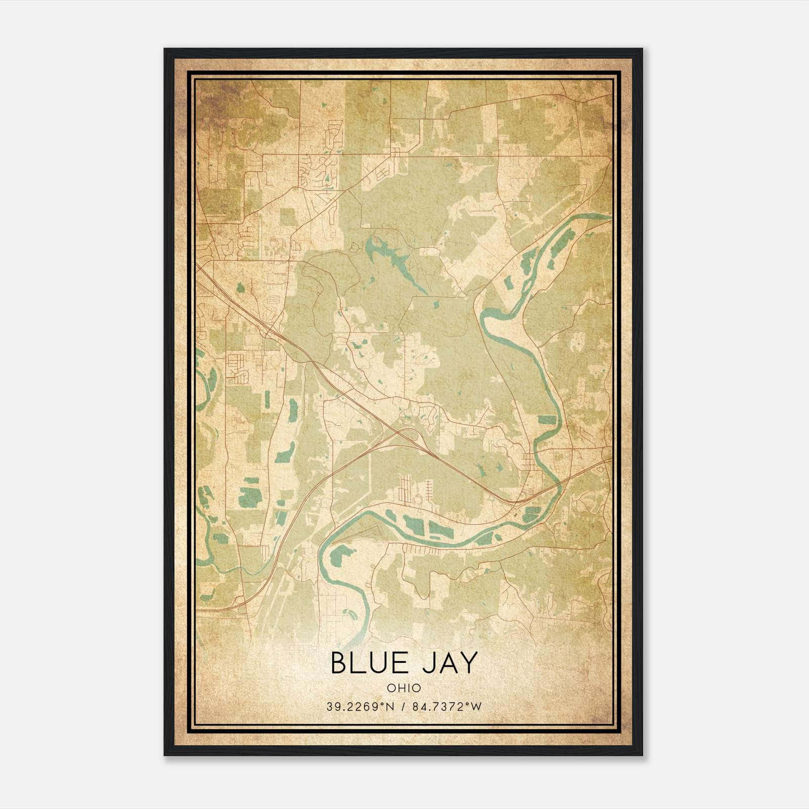 Vintage Blue Jay Ohio Map Poster, Blue Jay OH City Road Wall Art Print Vintage Blue Jay Ohio Map Poster, Blue Jay OH City Road Wall Art Print