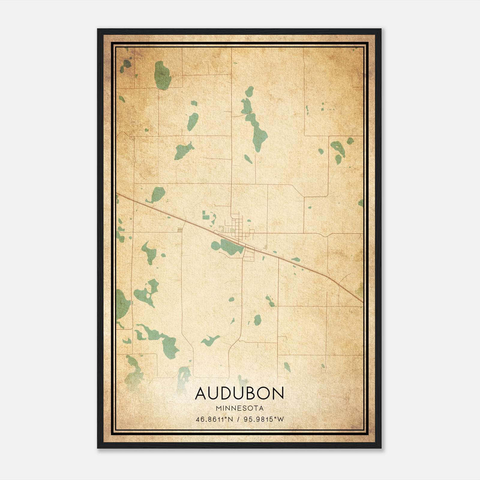 Vintage Audubon Minnesota Map Poster, Audubon MN City Road Wall Art Print Vintage Audubon Minnesota Map Poster, Audubon MN City Road Wall Art Print