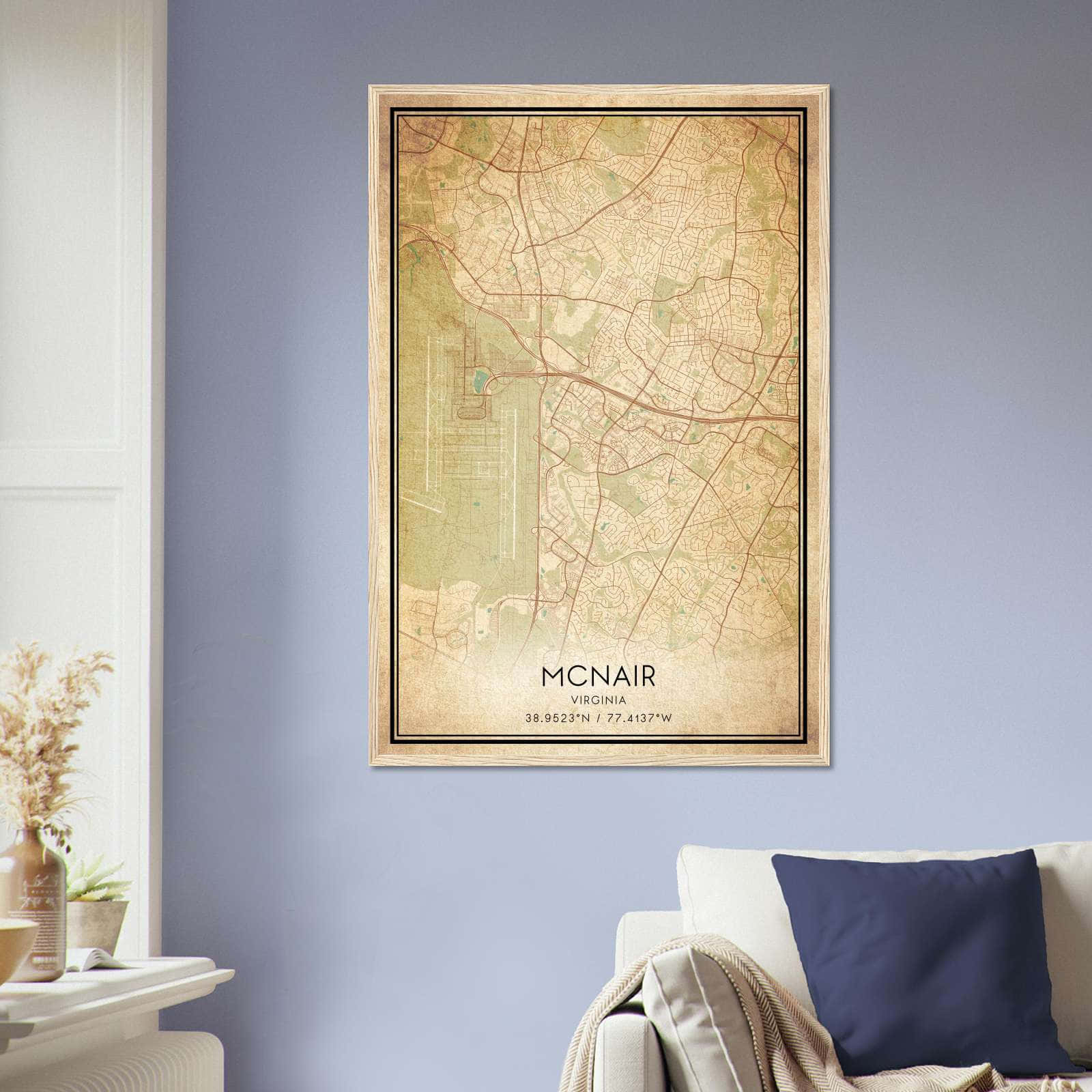 Vintage Mcnair Virginia Map Poster, Mcnair VA City Road Wall Art Print
