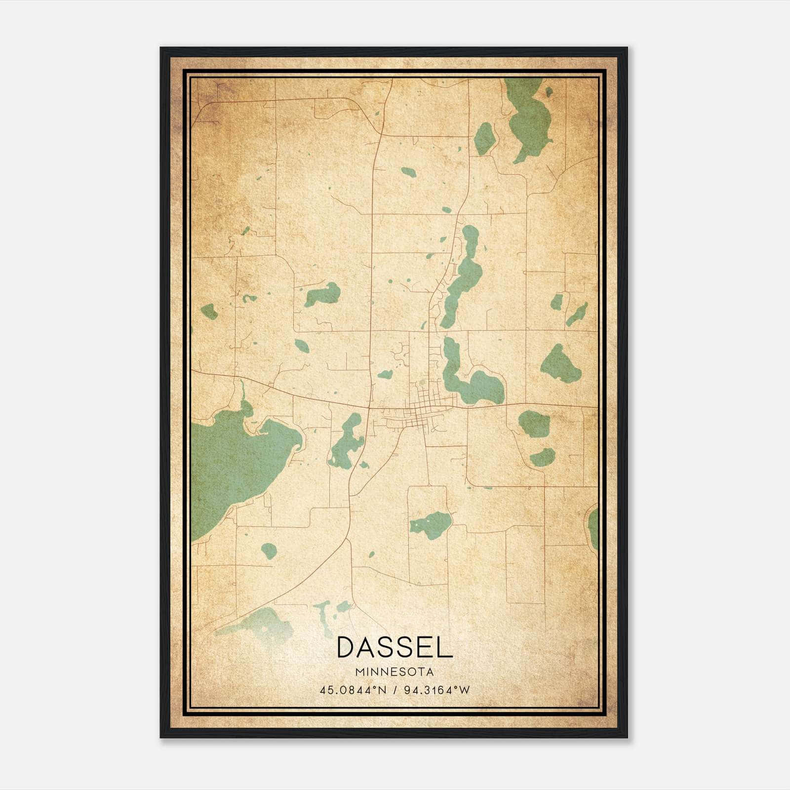 Vintage Dassel Minnesota Map Poster, Dassel MN City Road Wall Art Print Vintage Dassel Minnesota Map Poster, Dassel MN City Road Wall Art Print