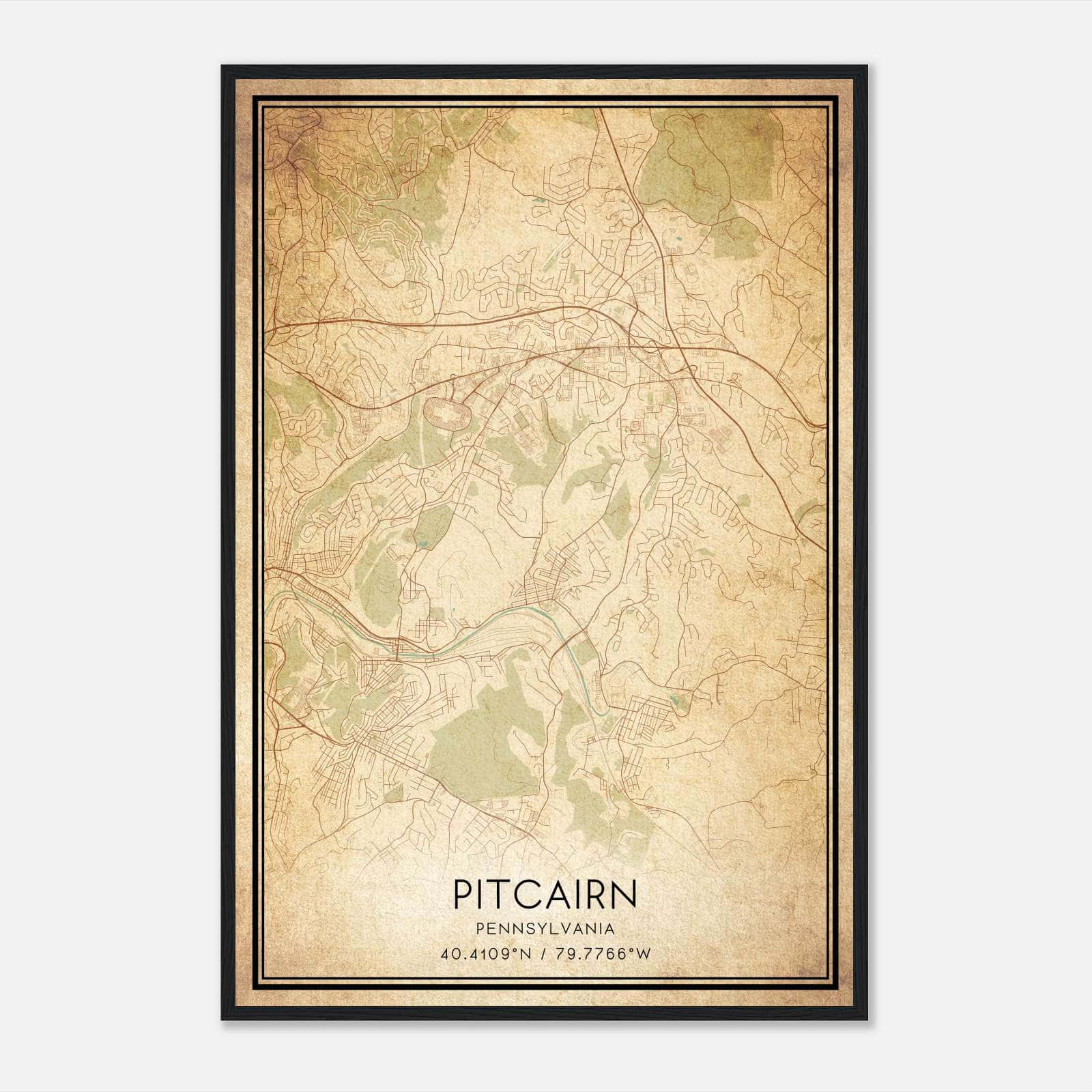 Vintage Pitcairn Pennsylvania Map Poster, Pitcairn PA City Road Wall Art Print Vintage Pitcairn Pennsylvania Map Poster, Pitcairn PA City Road Wall Art Print