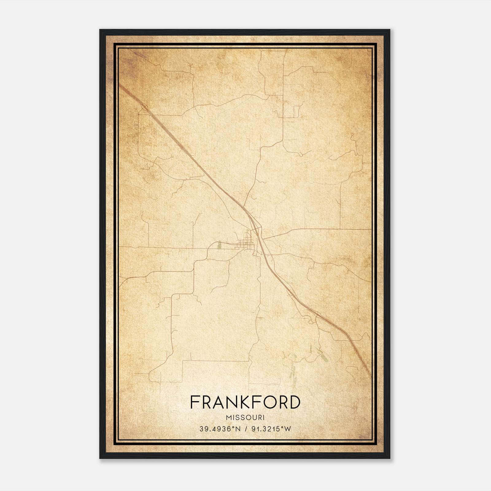 Vintage Frankford Missouri Map Poster, Frankford MO City Road Wall Art Print Vintage Frankford Missouri Map Poster, Frankford MO City Road Wall Art Print