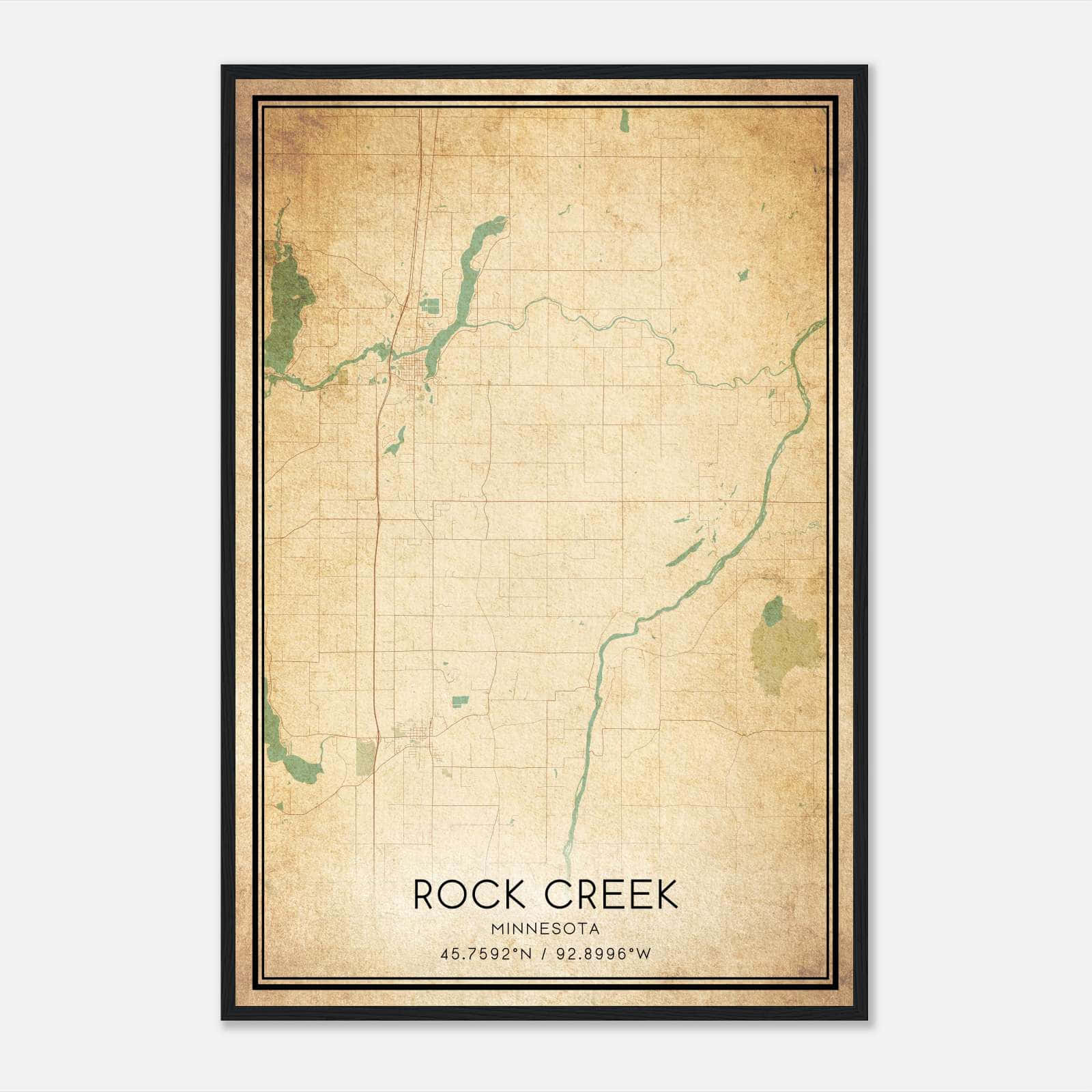 Vintage Rock Creek Minnesota Map Poster, Rock Creek MN City Road Wall Art Print Vintage Rock Creek Minnesota Map Poster, Rock Creek MN City Road Wall Art Print