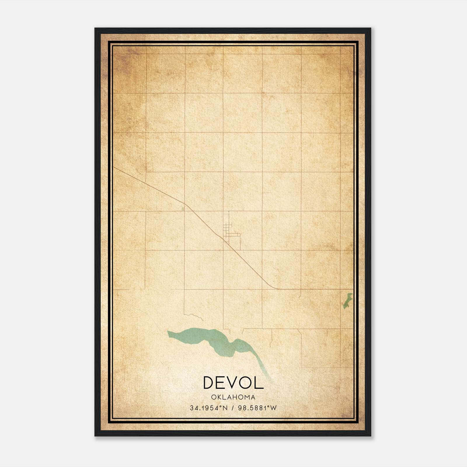 Vintage Devol Oklahoma Map Poster, Devol OK City Road Wall Art Print Vintage Devol Oklahoma Map Poster, Devol OK City Road Wall Art Print