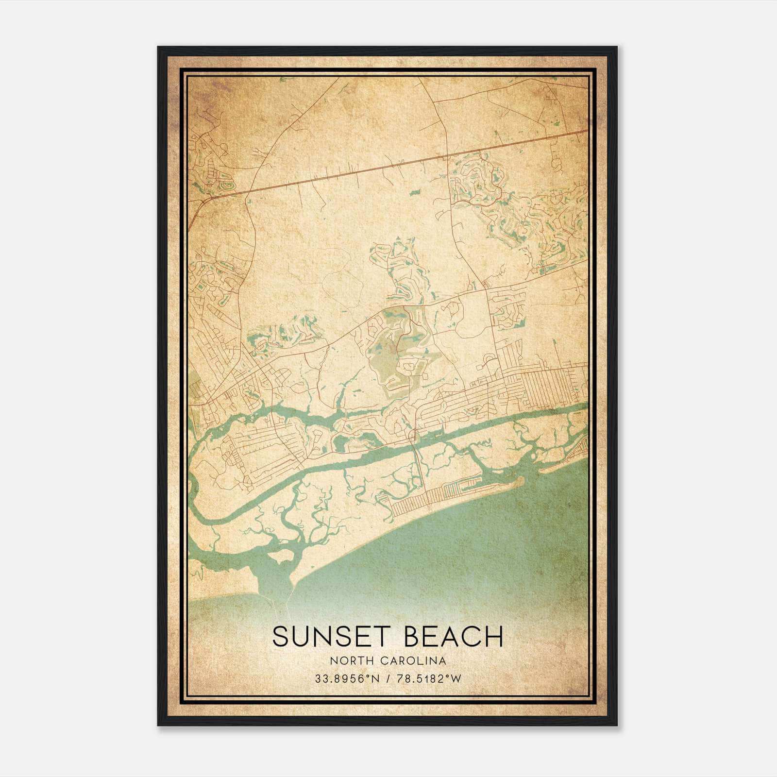 Vintage Sunset Beach North Carolina Map Poster, Sunset Beach NC City Road Wall Art Print Vintage Sunset Beach North Carolina Map Poster, Sunset Beach NC City Road Wall Art Print