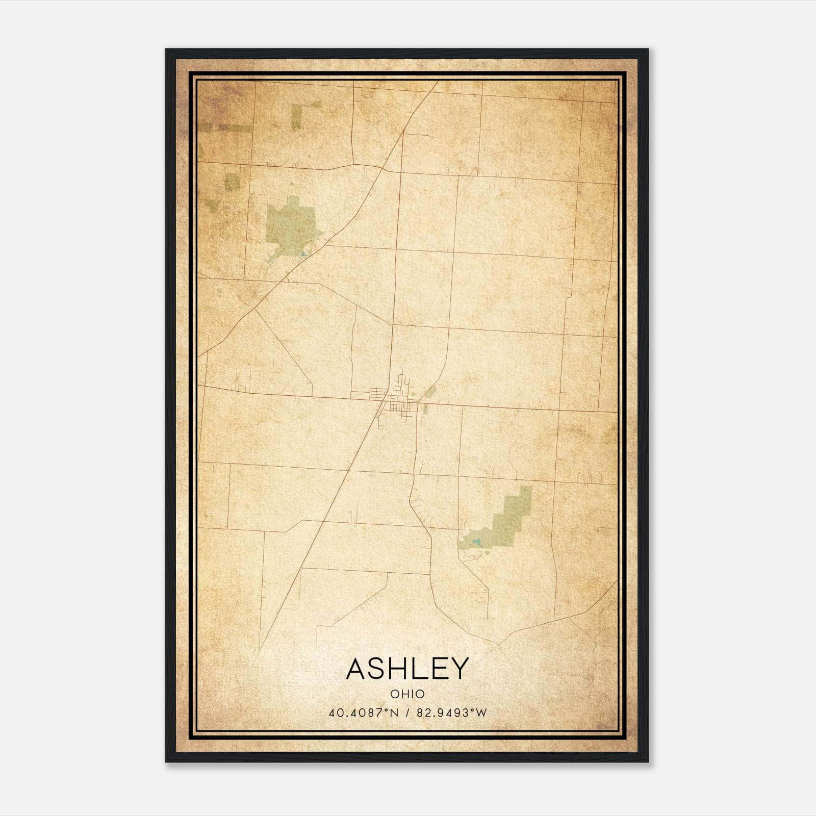 Vintage Ashley Ohio Map Poster, Ashley OH City Road Wall Art Print Vintage Ashley Ohio Map Poster, Ashley OH City Road Wall Art Print