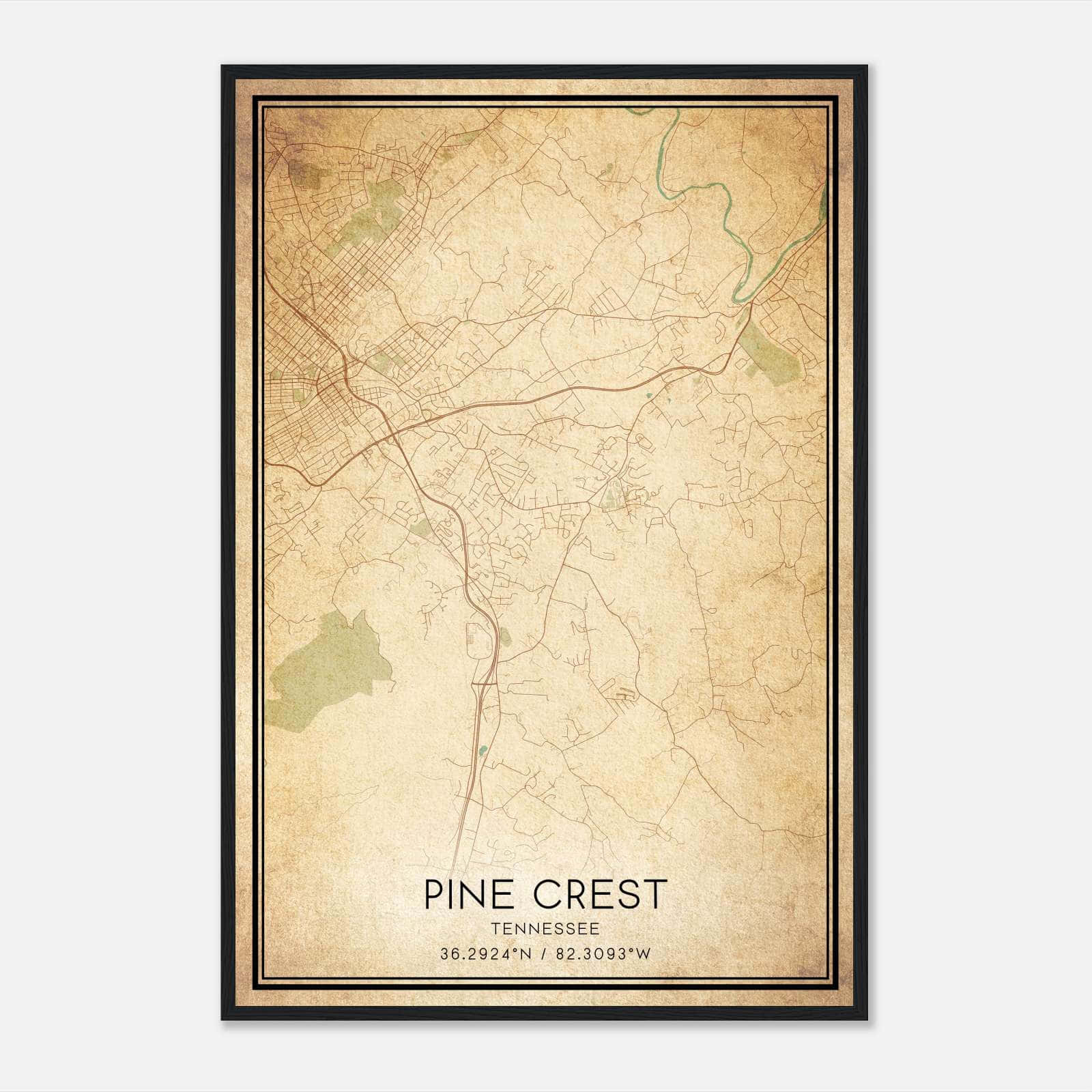 Vintage Pine Crest Tennessee Map Poster, Pine Crest TN City Road Wall Art Print Vintage Pine Crest Tennessee Map Poster, Pine Crest TN City Road Wall Art Print