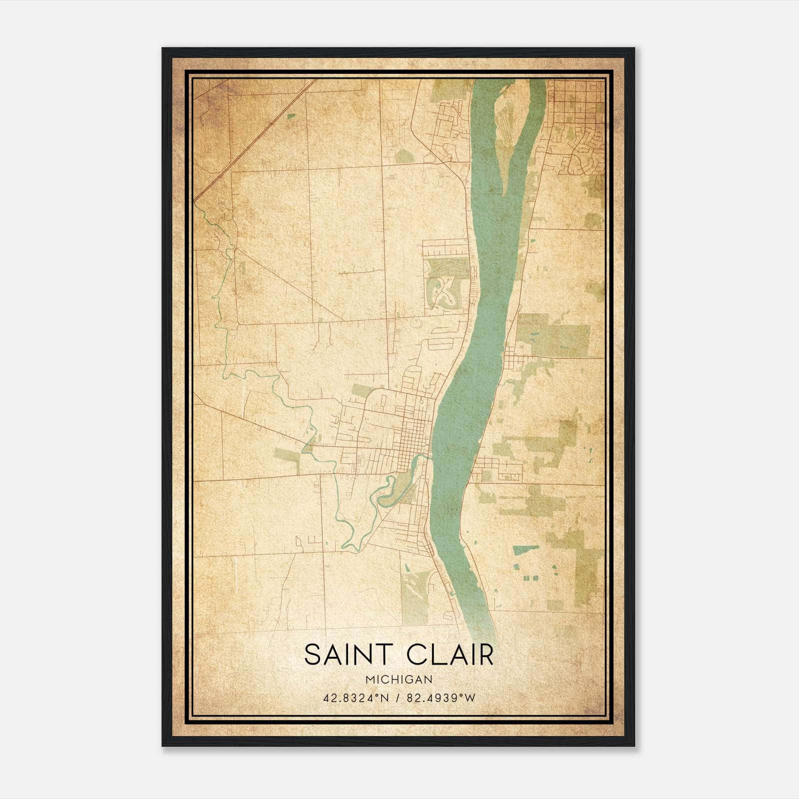 Vintage Saint Clair Michigan Map Poster, Saint Clair MI City Road Wall Art Print Vintage Saint Clair Michigan Map Poster, Saint Clair MI City Road Wall Art Print