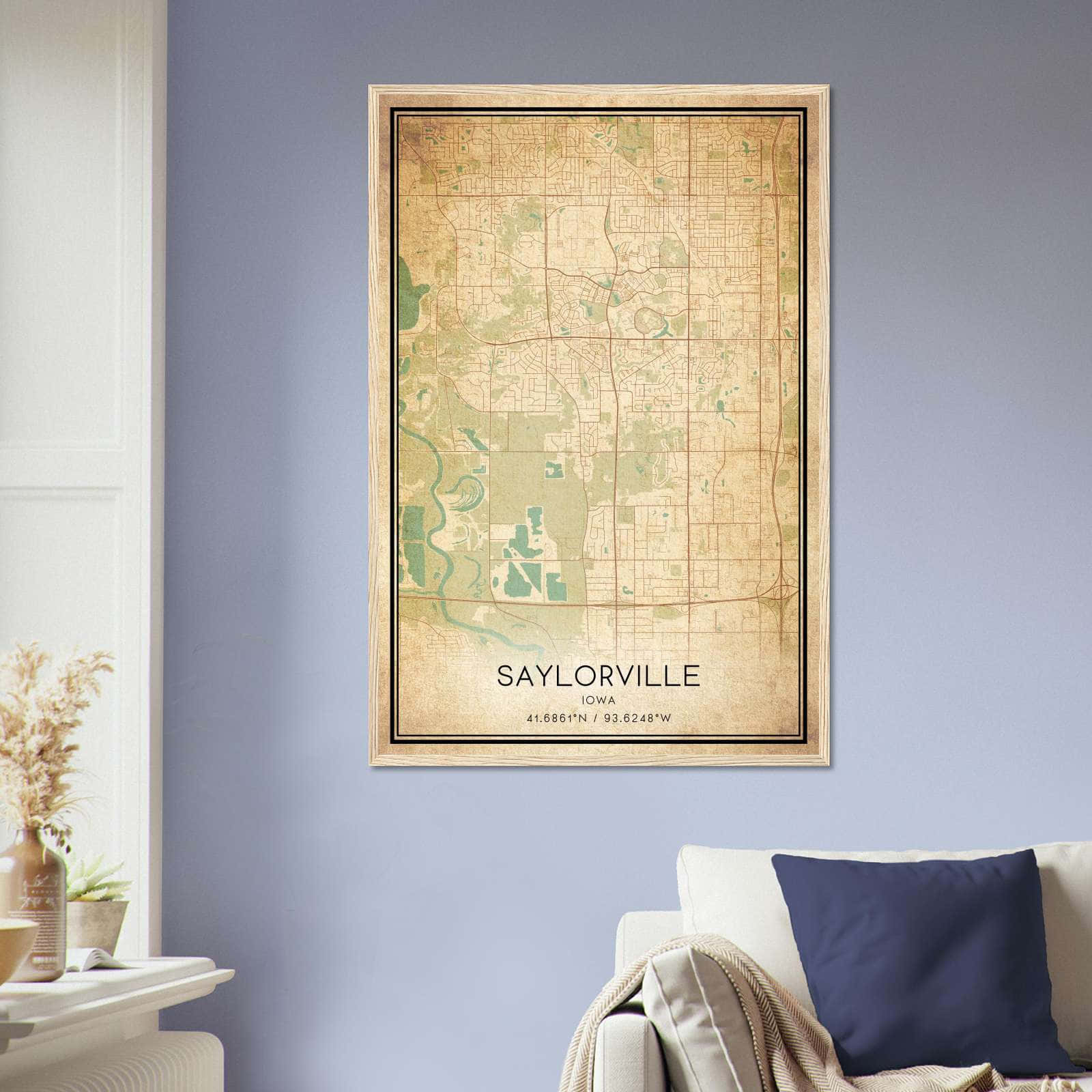 Vintage Saylorville Iowa Map Poster, Saylorville IA City Road Wall Art Print