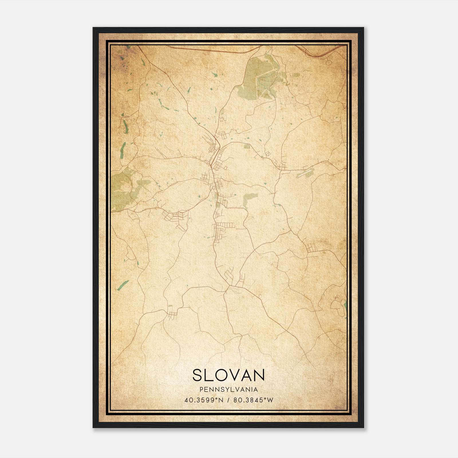 Vintage Slovan Pennsylvania Map Poster, Slovan PA City Road Wall Art Print Vintage Slovan Pennsylvania Map Poster, Slovan PA City Road Wall Art Print