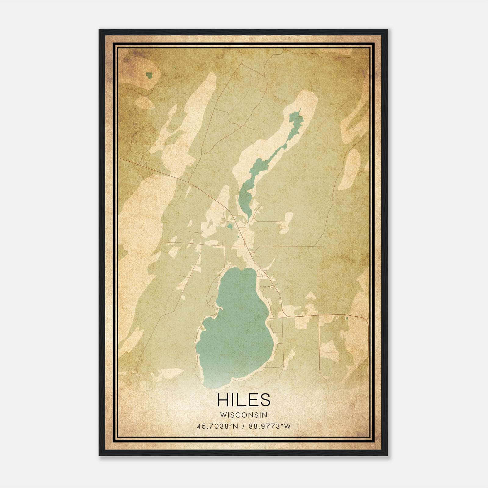 Vintage Hiles Wisconsin Map Poster, Hiles WI City Road Wall Art Print Vintage Hiles Wisconsin Map Poster, Hiles WI City Road Wall Art Print