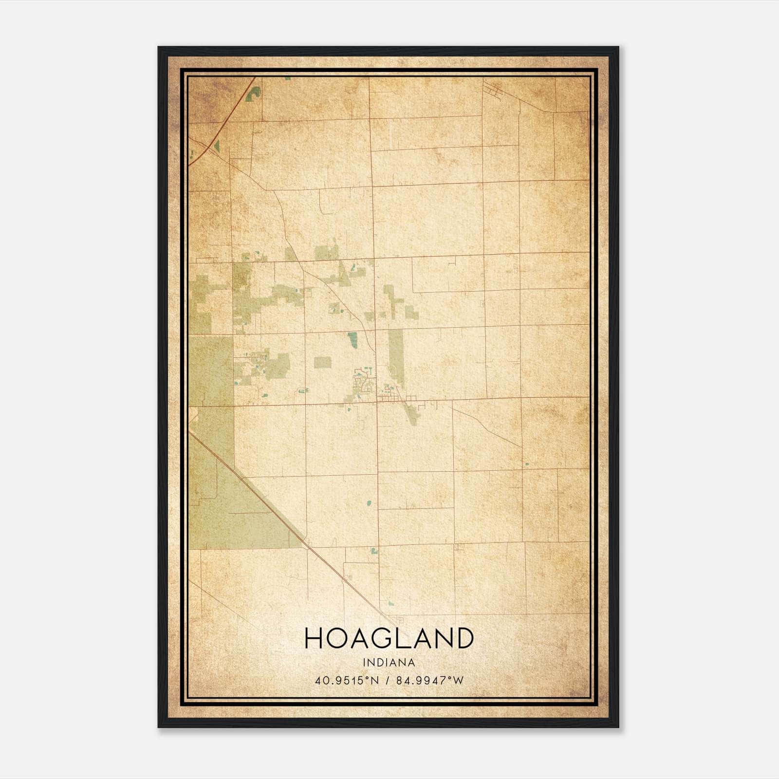 Vintage Hoagland Indiana Map Poster, Hoagland IN City Road Wall Art Print Vintage Hoagland Indiana Map Poster, Hoagland IN City Road Wall Art Print