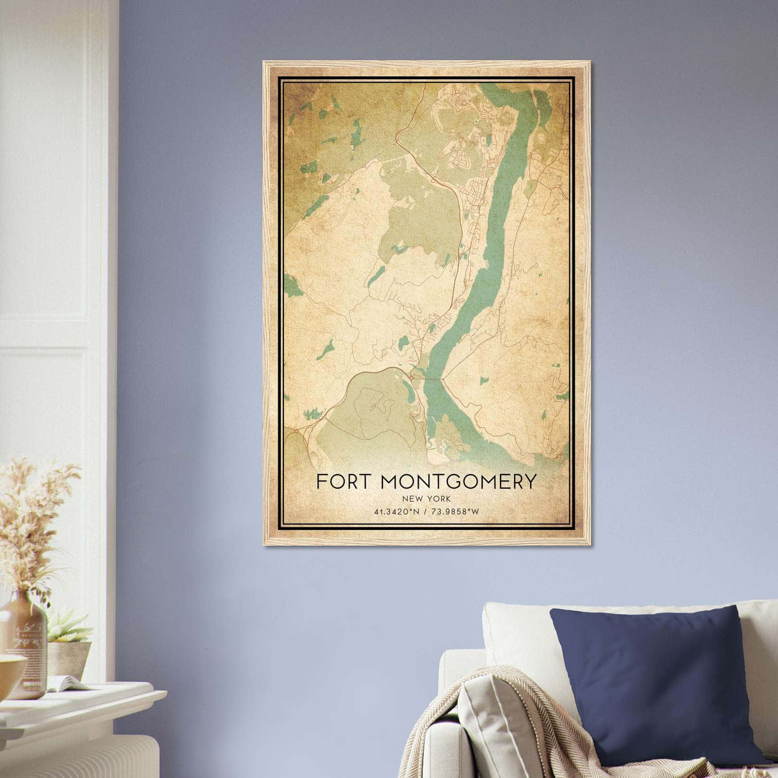 Vintage Fort Montgomery New York Map Poster, Fort Montgomery NY City Road Wall Art Print