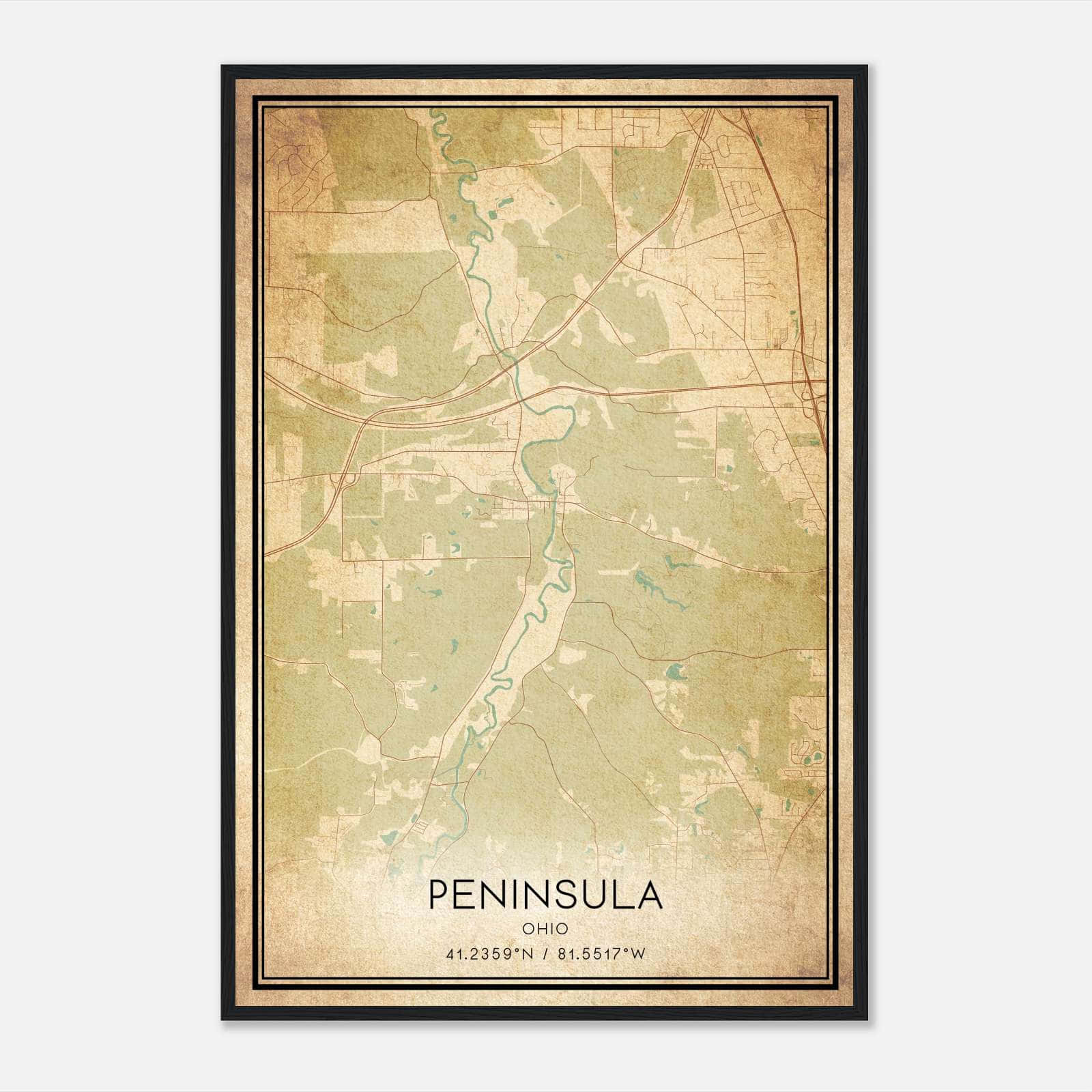 Vintage Peninsula Ohio Map Poster, Peninsula OH City Road Wall Art Print Vintage Peninsula Ohio Map Poster, Peninsula OH City Road Wall Art Print